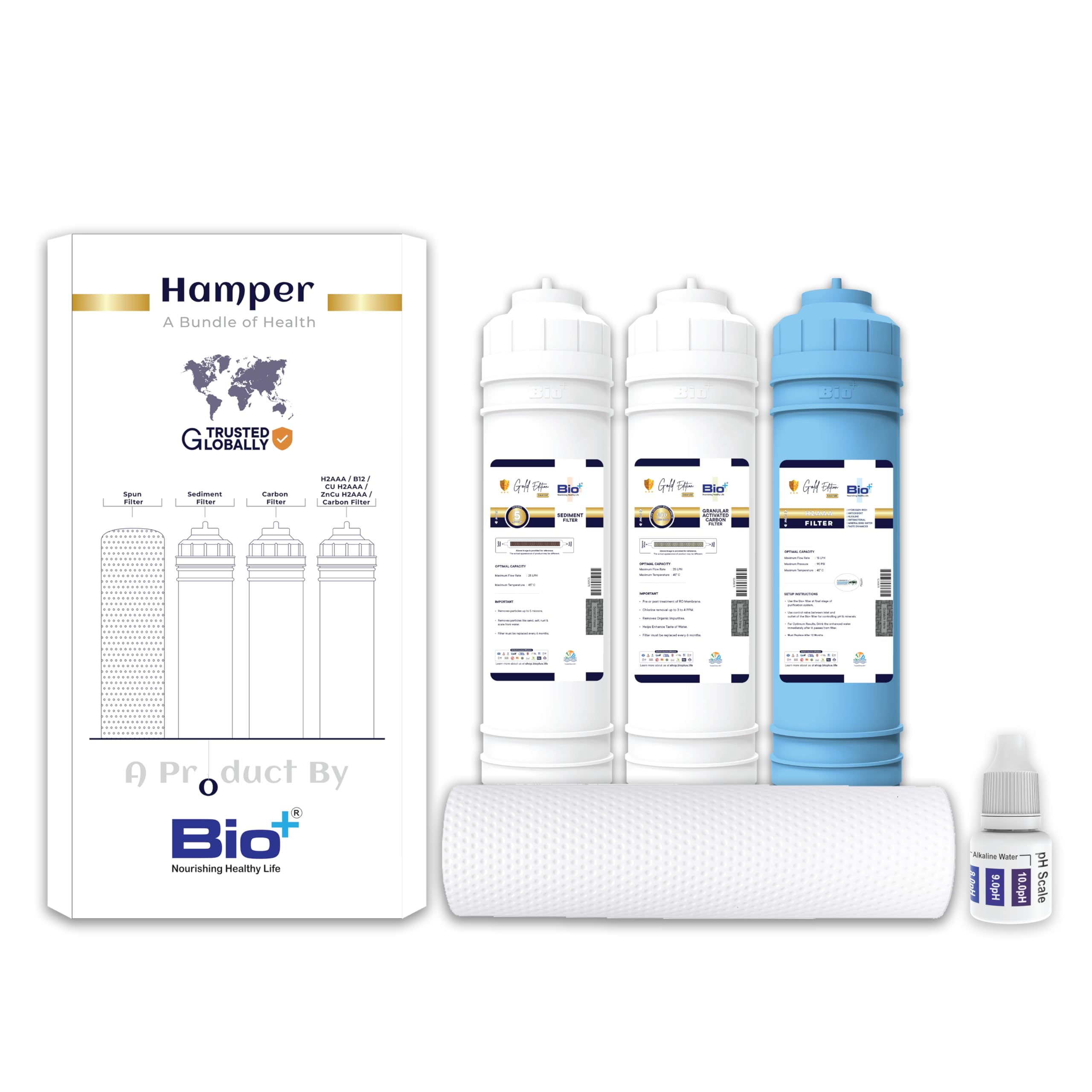 Water Filter Kit for RO/UV/UF Purifiers – Sediment Filter 10"x2.5", Spun Filter 90g, GAC Carbon Filter, Alkaline (H2AAA) with Free pH Liquid Tester | Universal Pre-Filter Set for Clean & Healthy Water-image-29