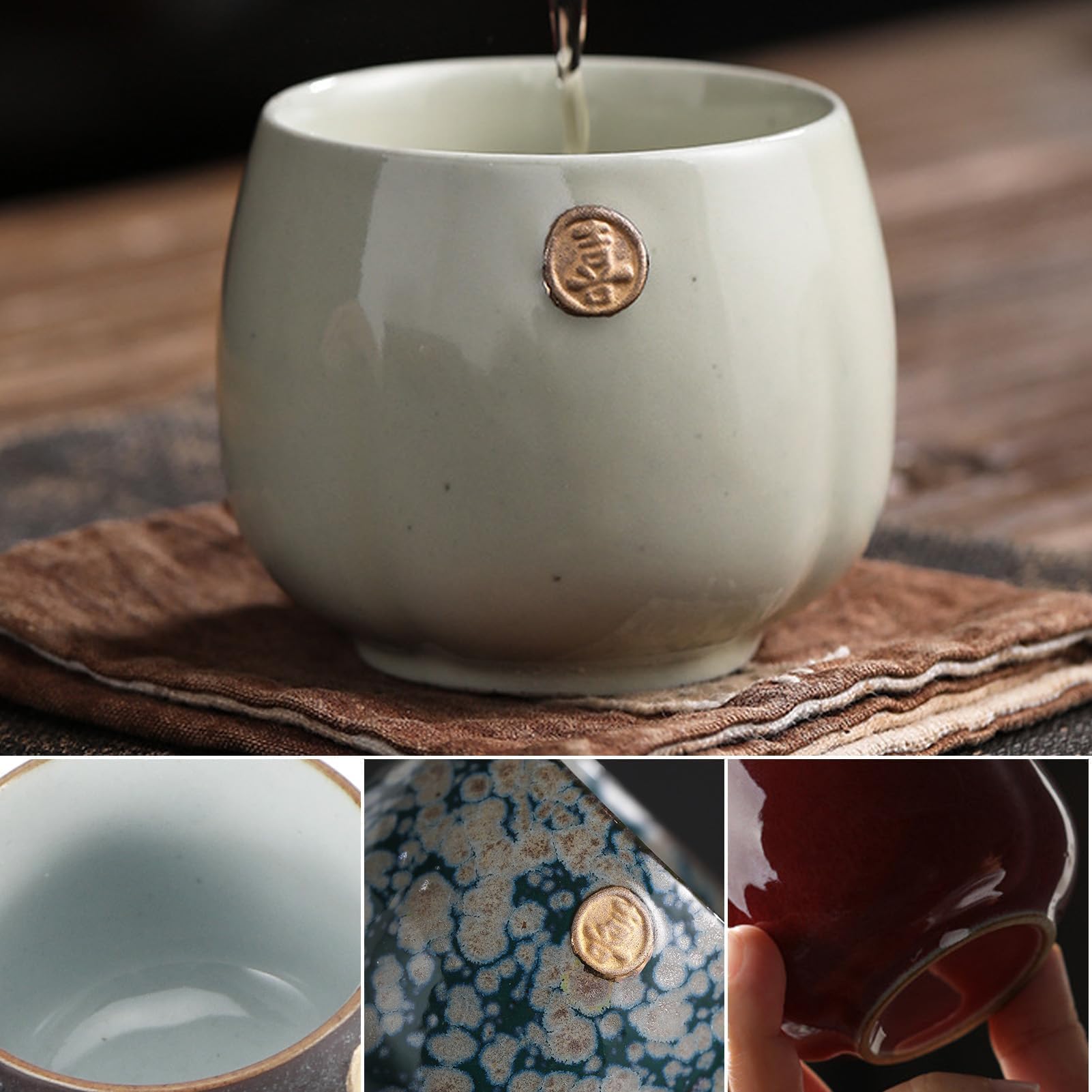 Lot de 4 tasses à thé en céramique avec boîte pour boire du kung fu, style rétro japonais (01)