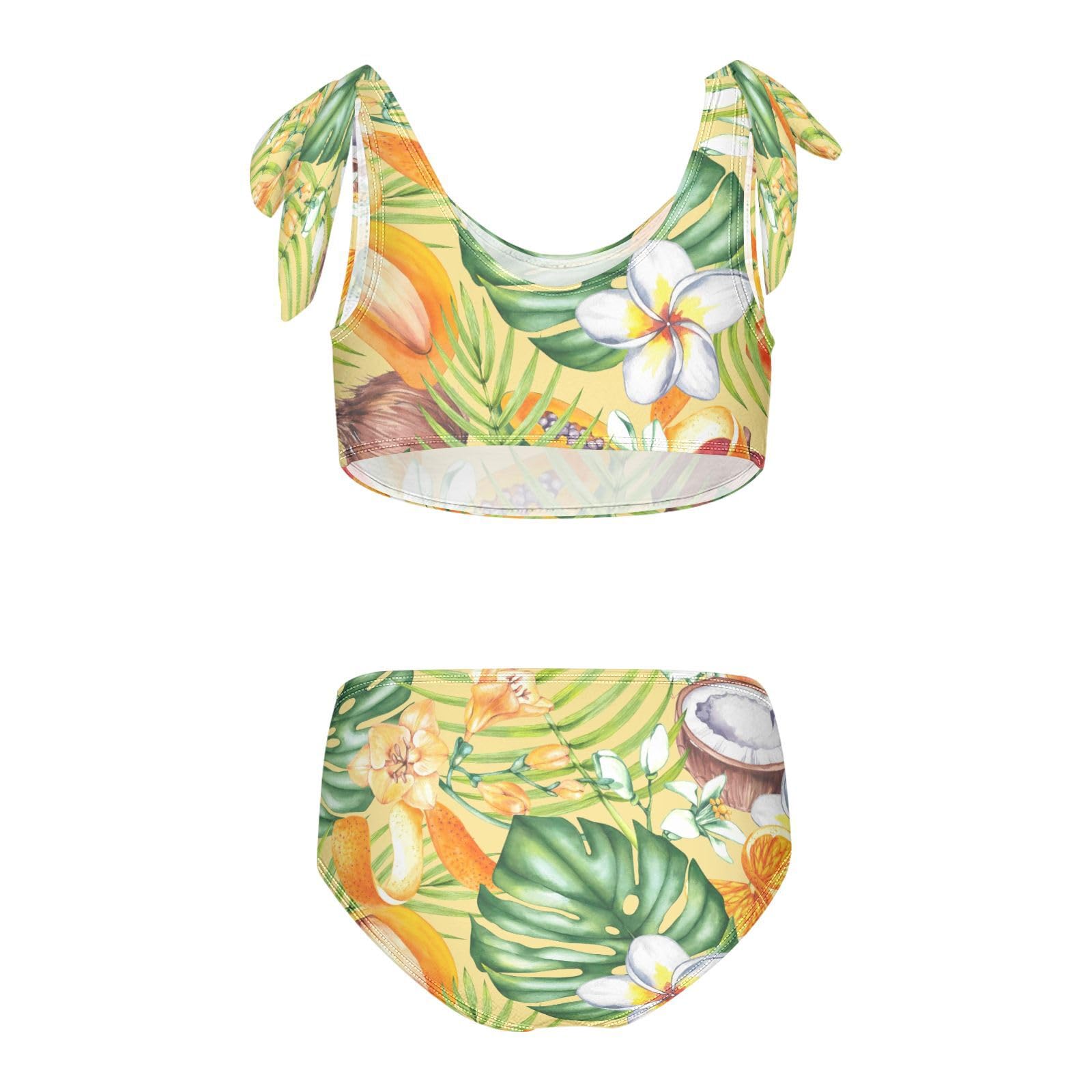 Tropical Exotic Papaya Fruits (8) Girls Swimsuits 2 Piece Swimwear Bikini Set Beach Bathing Suit for Summer Girl Kids 3T Multicolor