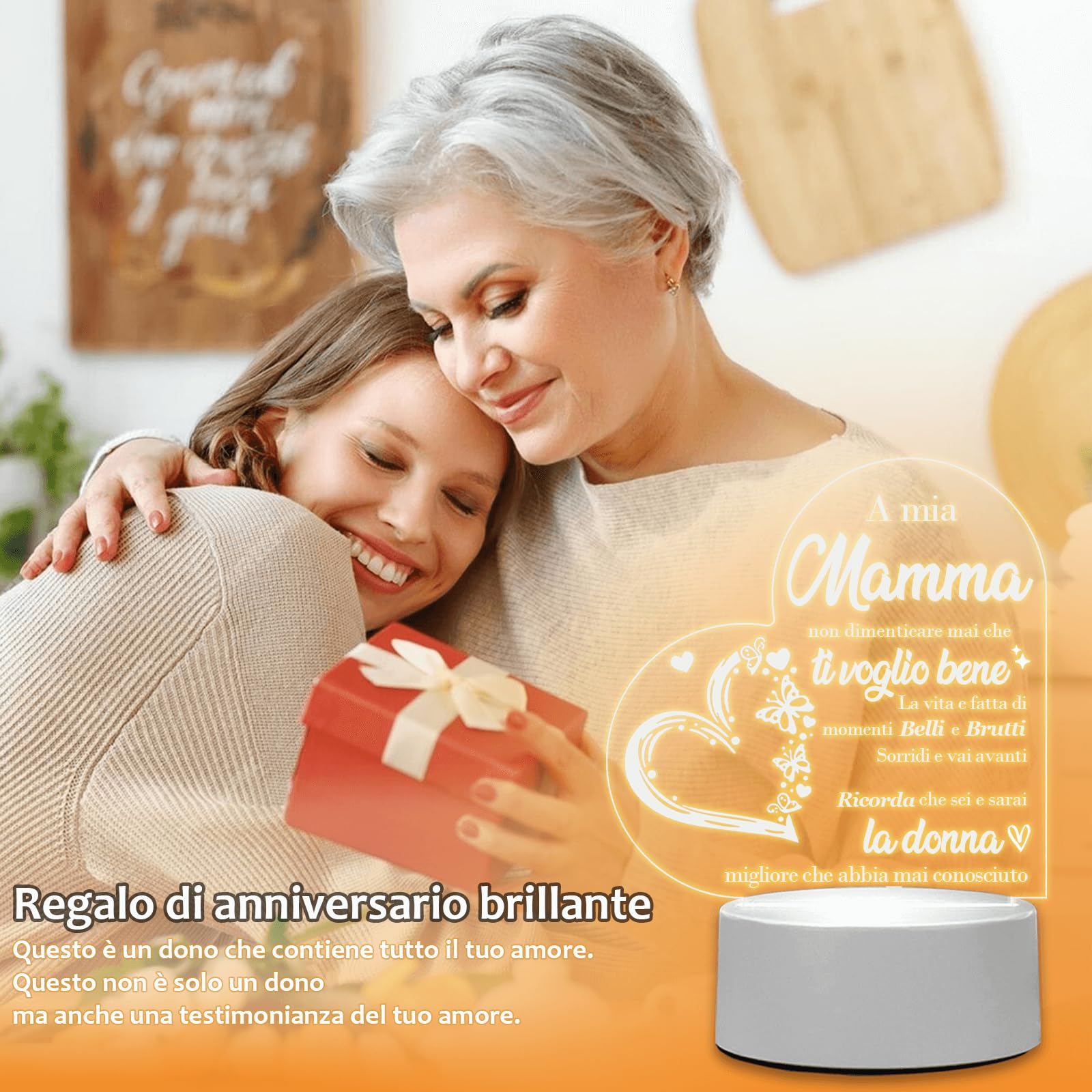 Keepelgant Regalo Mamma, Luce Notturna in Acrilico, Regalo Compleanno Mamma, Regalo Per Mamma Da Figlia, Regali Per La Mamma, Idee Mamma Regalo Per Festa Della Mamma, Natale