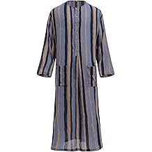 Men's Muslim Thobe Long Sleeve Striped Robe Gown Arab Islamic Kaftan Abayas Dress Middle East Dubai Ramadan Clothing