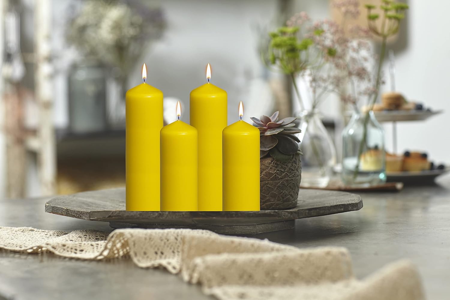 BOLSIUS 10 Yellow Pillar Candles - 2.25 x 6 Inches - Premium European Quality - Individually Wrapped - 42 Hours Burn Time - Dripless Smokeless Unscented Dinner, Wedding, Party, & Restaurant Candles