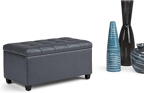 Miniatura 10 de SIMPLIHOME Sienna - Banco otomano rectangular de 34 pulgadas de ancho con parte superior de elevación en piel sintética copetuda gris piedra,