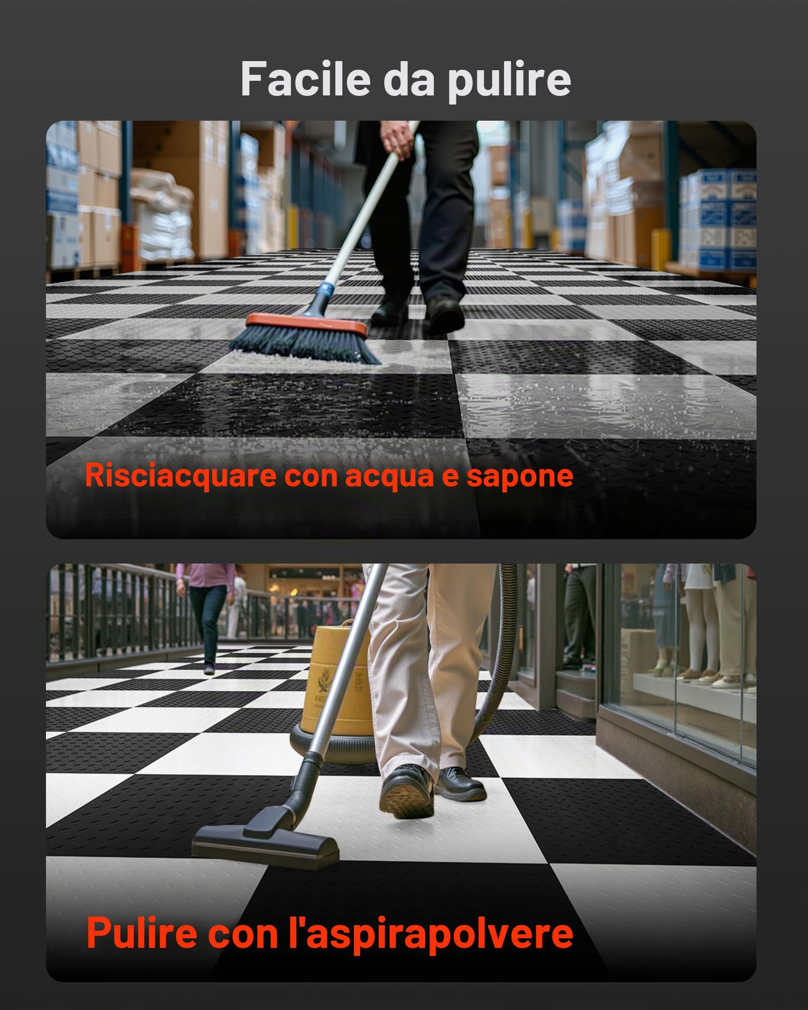 VEVOR Piastrelle per Pavimenti da Garage, Confezione da 8 Piastrelle Modulari a Incastro da 513 x 513 x 5 mm, Tappetini Antiscivolo in PVC con Piastra Diamantata per Officina, Grigio Grafite