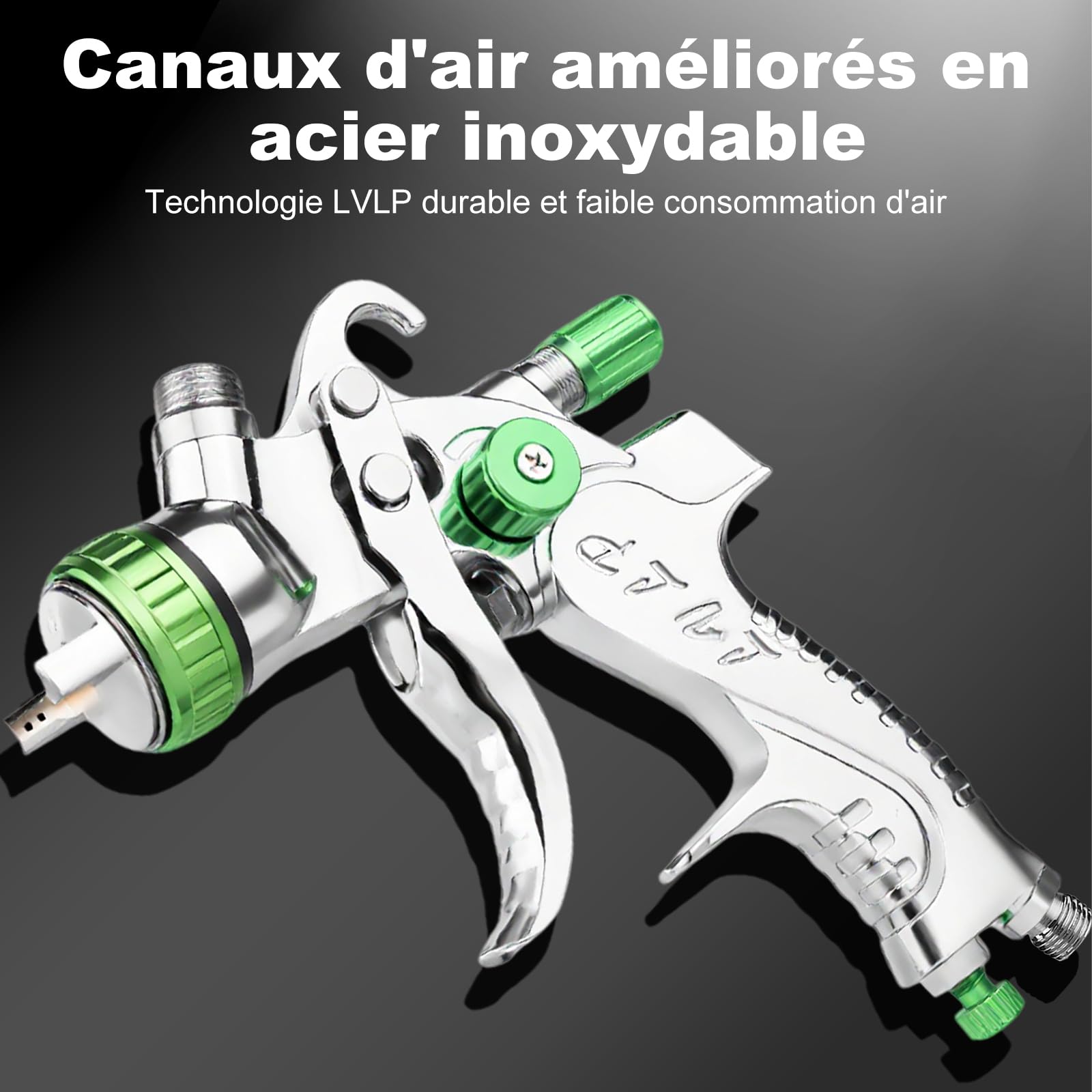 HVLP Pistolet à Peinture air Comprimé Kit, Facile à Utiliser, pour Peinture de Voitures et Maisons, Pistolet Peinture Professionnel à gravité pneumatique Buses 1,3/1,7/2,0 mm, Accessoires Inclus