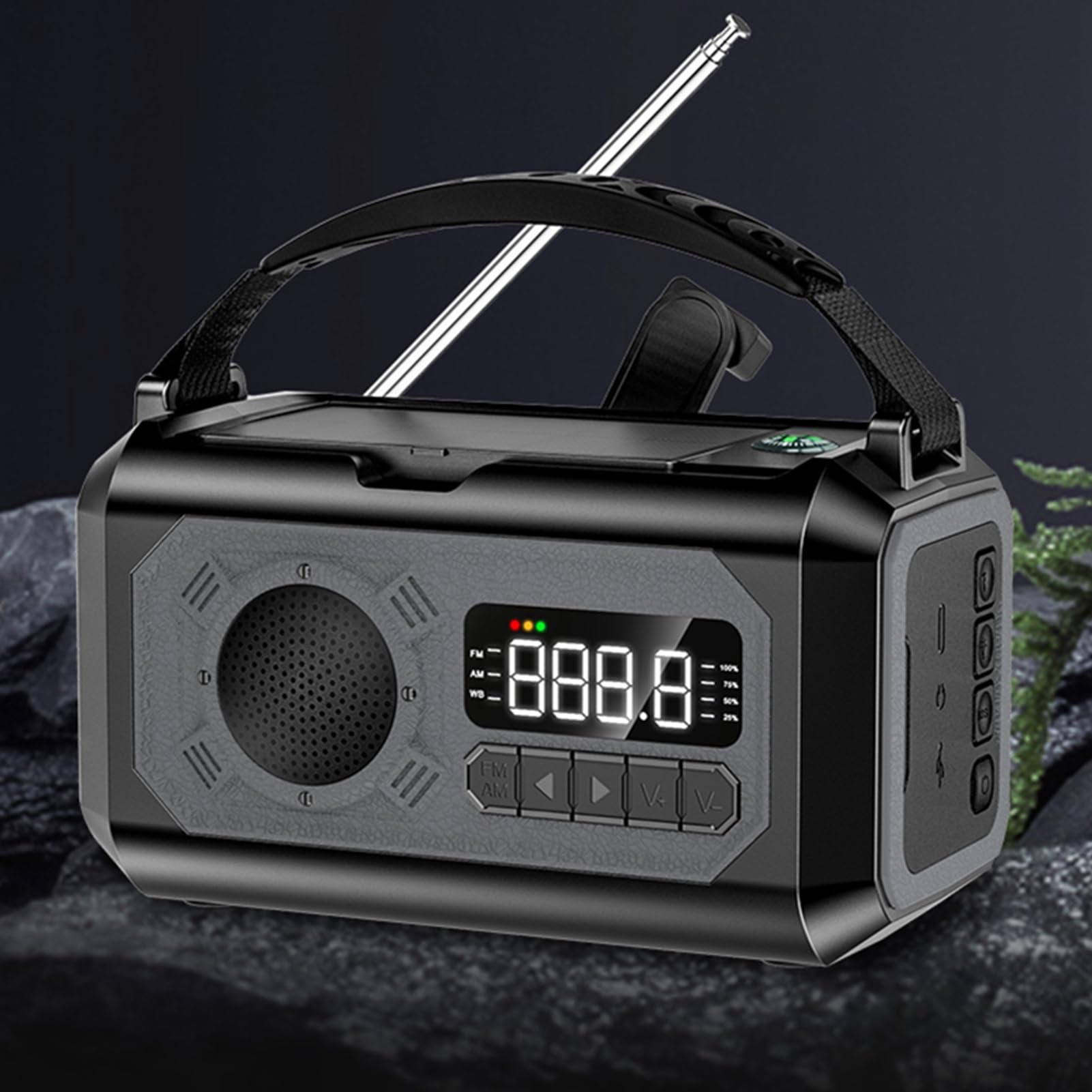 Radio Météo d'urgence 12 000 MAh, Radio Météo d'urgence Portable, Radio Solaire, Radio Météo à Manivelle avec Lampe de Poche, Lampe de Lecture LED pour Le Camping (Black)