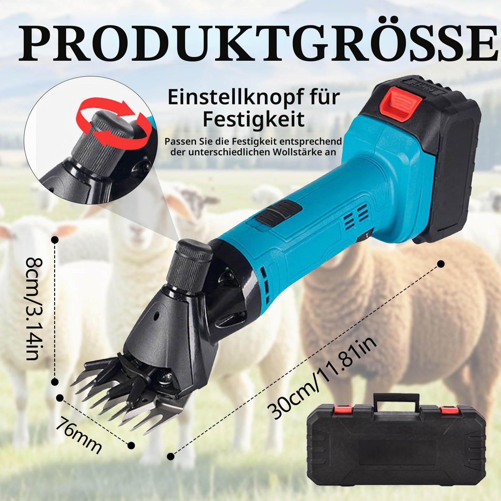 Schafschermaschine, 3000Mah Schermaschine Pferd 2400r/min Kabellos Schafschermaschine Akku tragbar 6-Gang Schäfer Schermaschine mit 2 Akkus für Schafen Ziegen Alpakas Ochse (13 gerade Zähne)