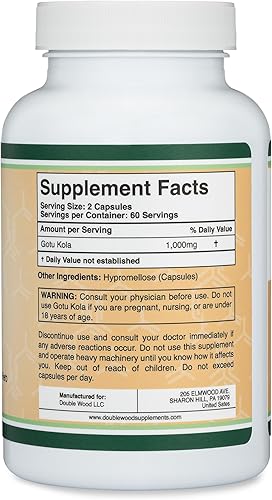 Miniatura 3 de Cápsulas de Gotu Kola (Centella Asiatica) 1,000 mg por porción (120 cápsulas) sin rellenos, vega, seguro, fabricado en los Estados Unidos (extracto