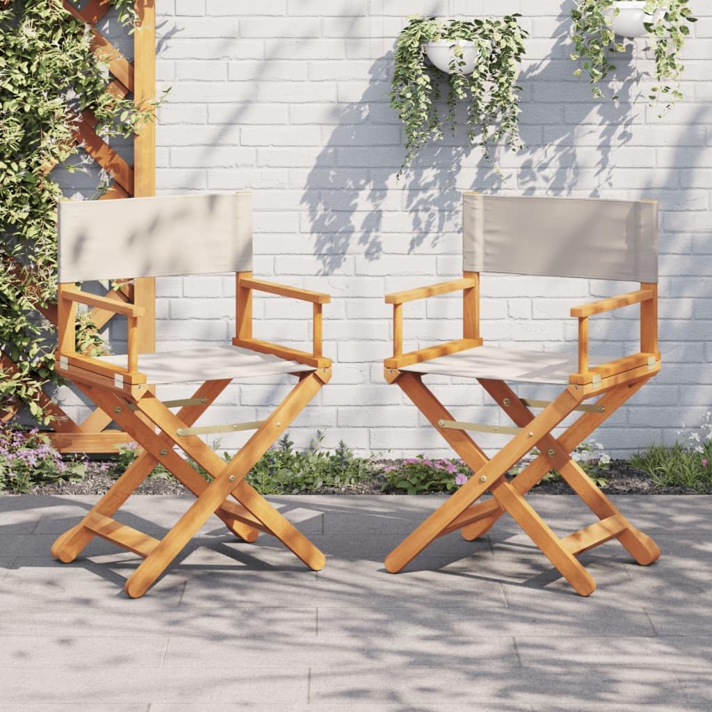Klappbare Regiestühle 2 STK Cremeweiß Stoff mit Akazienholzrahmen, Gartenstuhl Balkonstuhl Terrassenstuhl Campingstuhl Outdoor, platzsparend, robust, verstellbar, wetterfest, bequem
