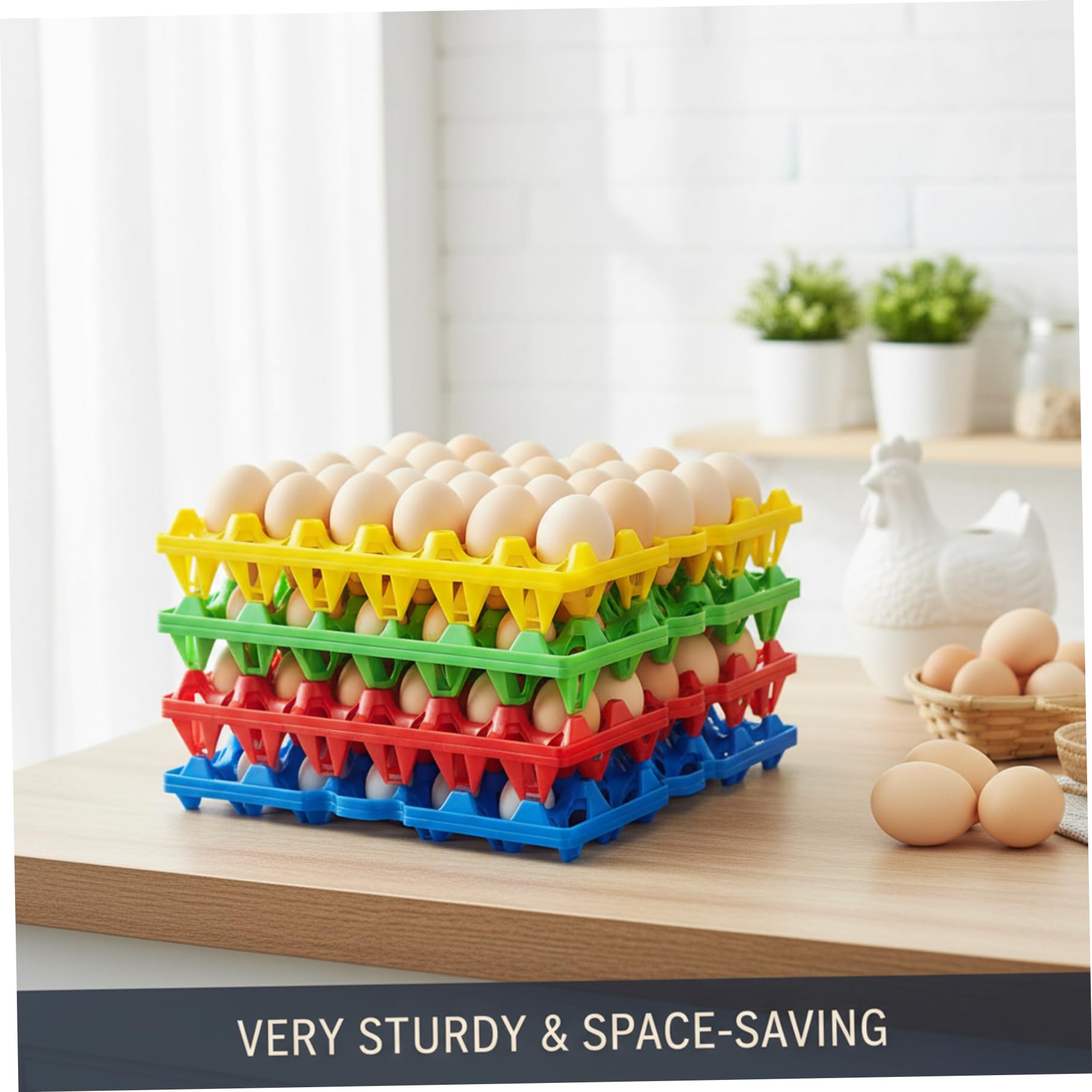 Paquete de 8 cajas para huevos, 30 bandejas para huevos para transporte seguro, cajas de reutilizables y apilables a granel (rojo, amarillo, azul, verde)