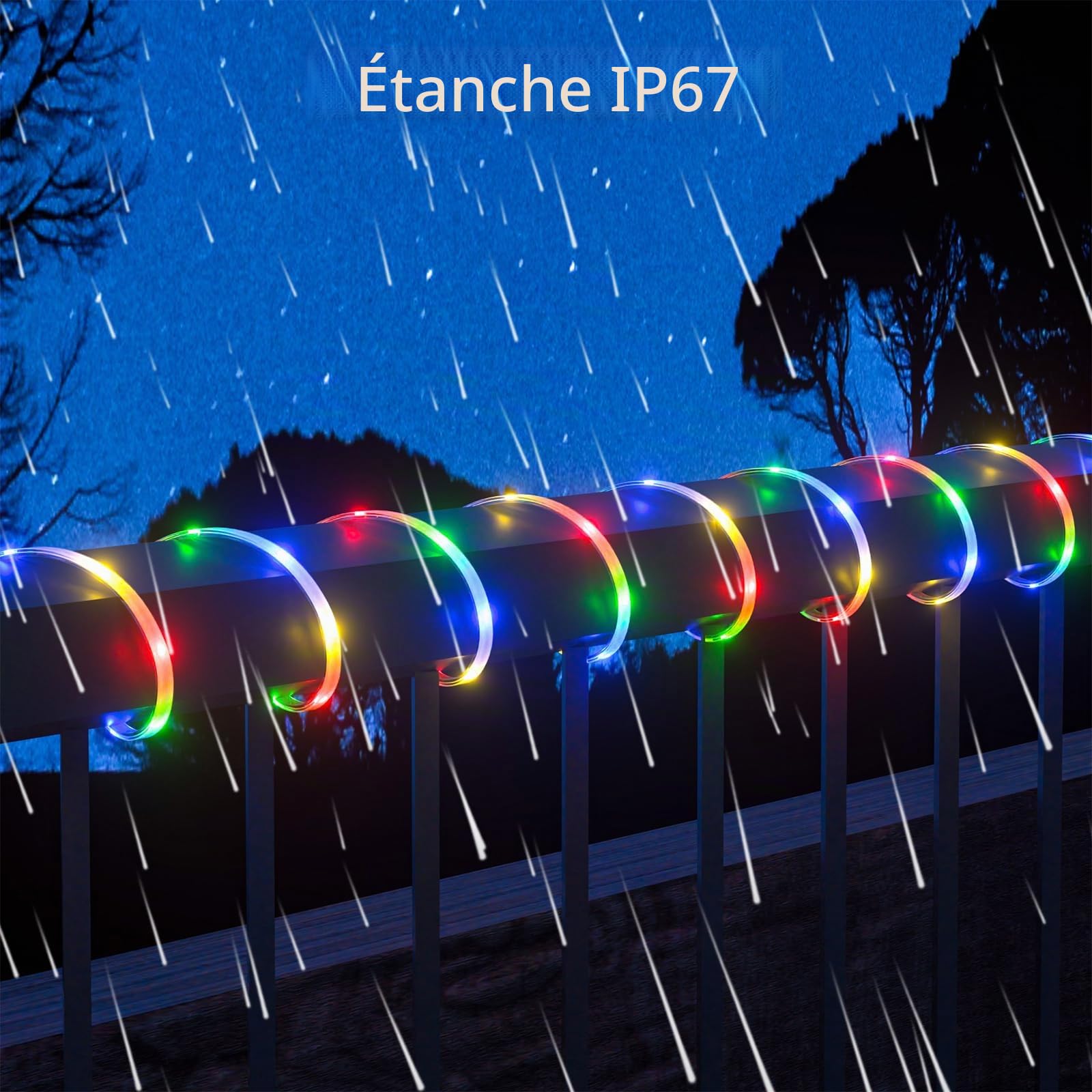 36M au total (3x12M) - Lot de 3 guirlandes lumineuses solaires pour extérieur, étanches, multicolores, lumières de jardin à variateur avec télécommande et 8 modes, bandes LED découpables pour