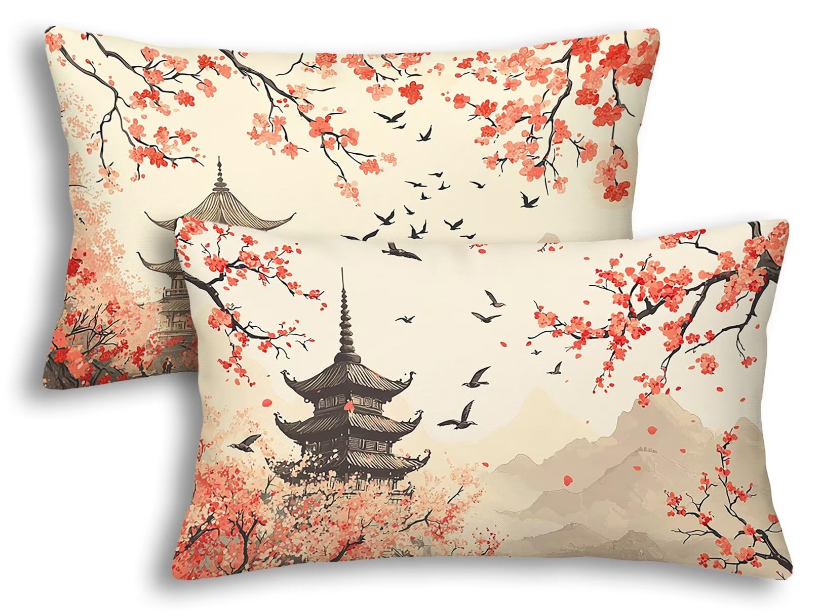 Housse de coussin extérieur imperméable 50x80 cm en lin rose, lot de 2 taies rectangulaires