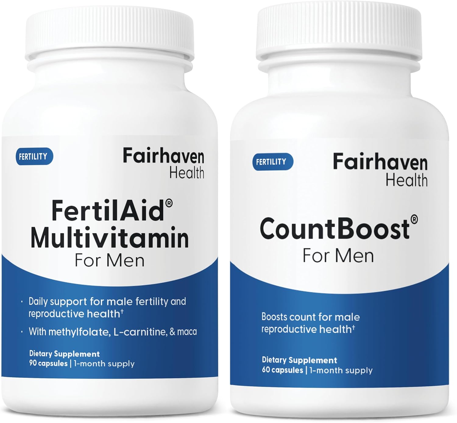 Fairhaven Health FertilAid for Men and Countboost Combo | Prenatal Male Fertility Supplement | Count and Motility Support Pre Conception for Him | Fertility Support Includes L-carnitine, Zinc, Folate