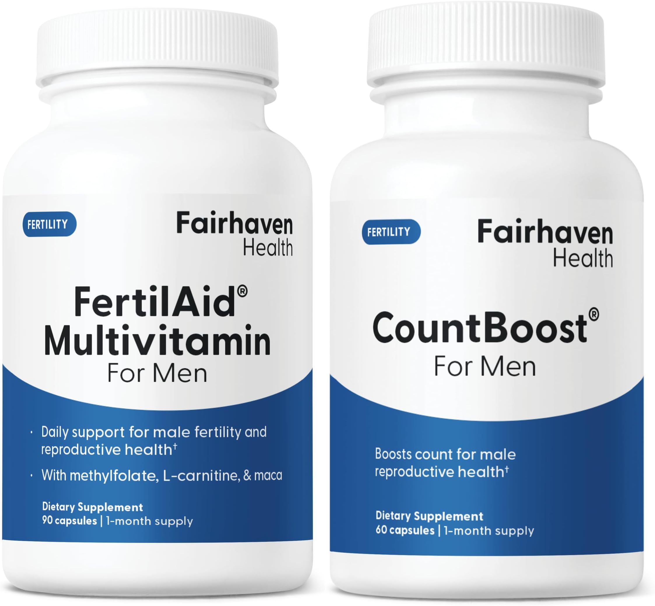 Fairhaven Health FertilAid for Men and Countboost Combo | Prenatal Male Fertility Supplement | Count and Motility Support Pre Conception for Him | Fertility Support Includes L-carnitine, Zinc, Folate