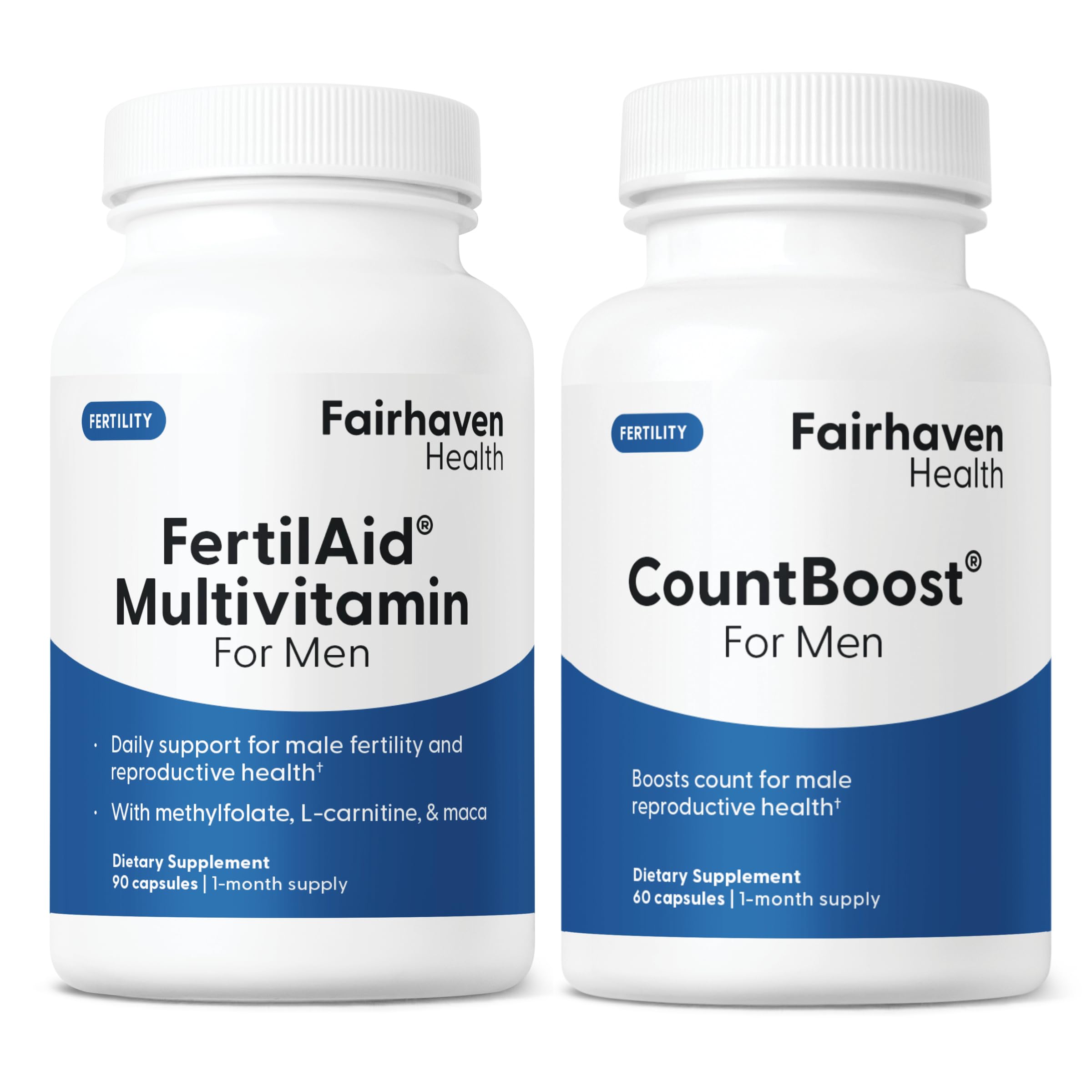 Fairhaven Health FertilAid for Men and Countboost Combo | Prenatal Male Fertility Supplement | Count and Motility Support Pre Conception for Him | Fertility Support Includes L-carnitine, Zinc, Folate