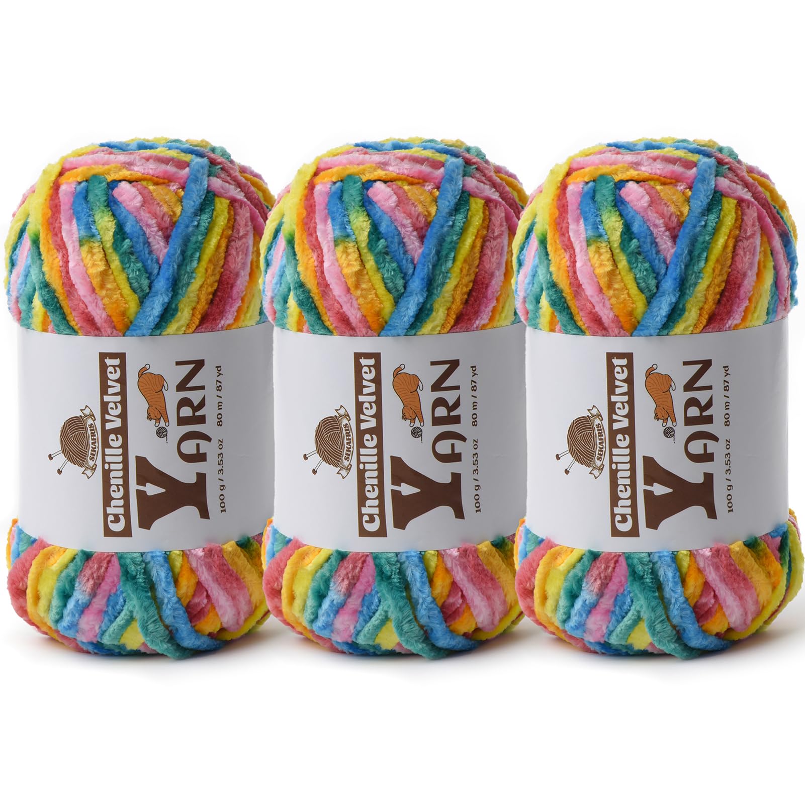 Chenille Crochet Neon Yarn 3 Pack