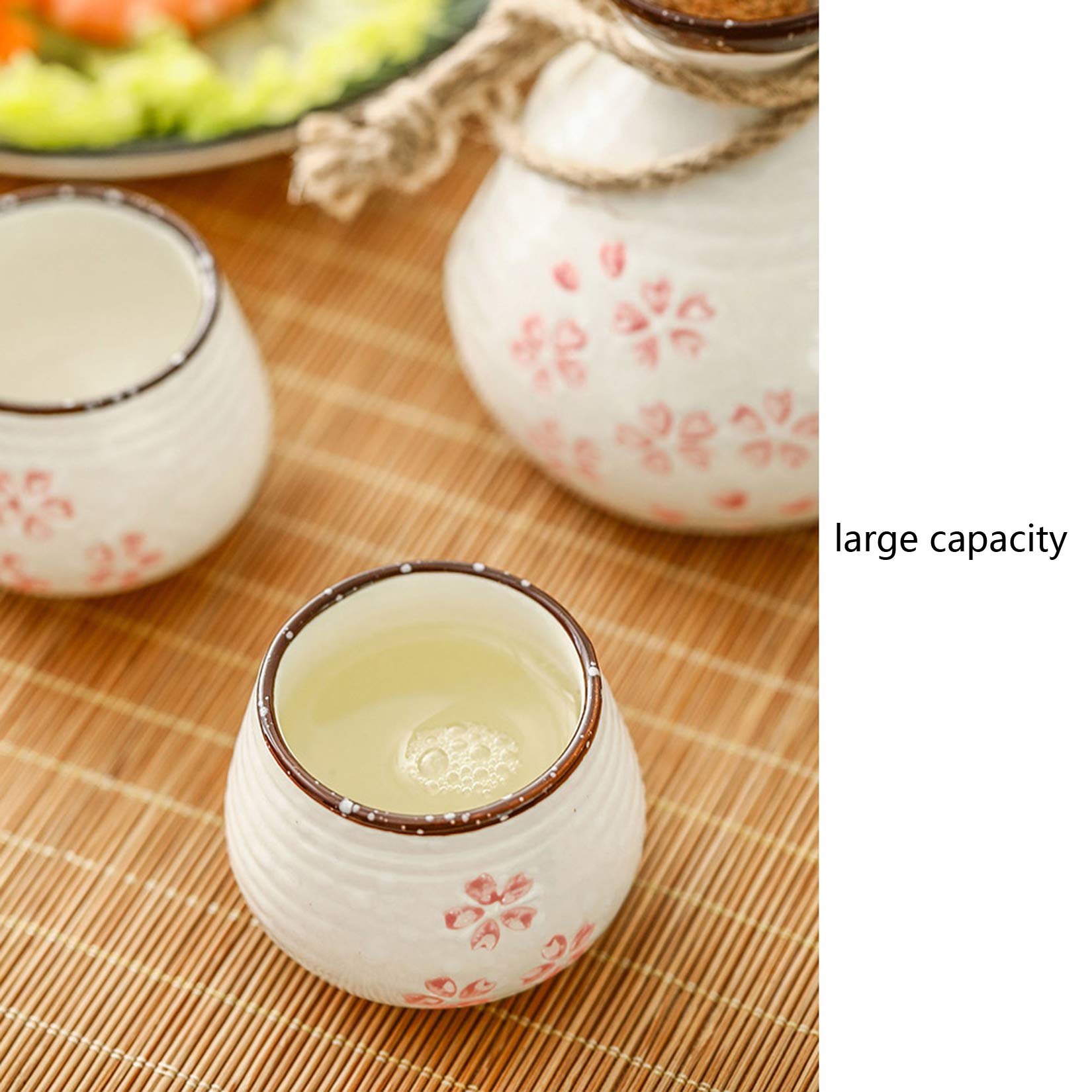 7-teiliges Sake-Set mit 1 Sake-Flasche und 6 Tassen, Thread Sake-Set Handbemalte handbemalte Keramik-Porzellan-Sake-Schale,Rosa-Pink