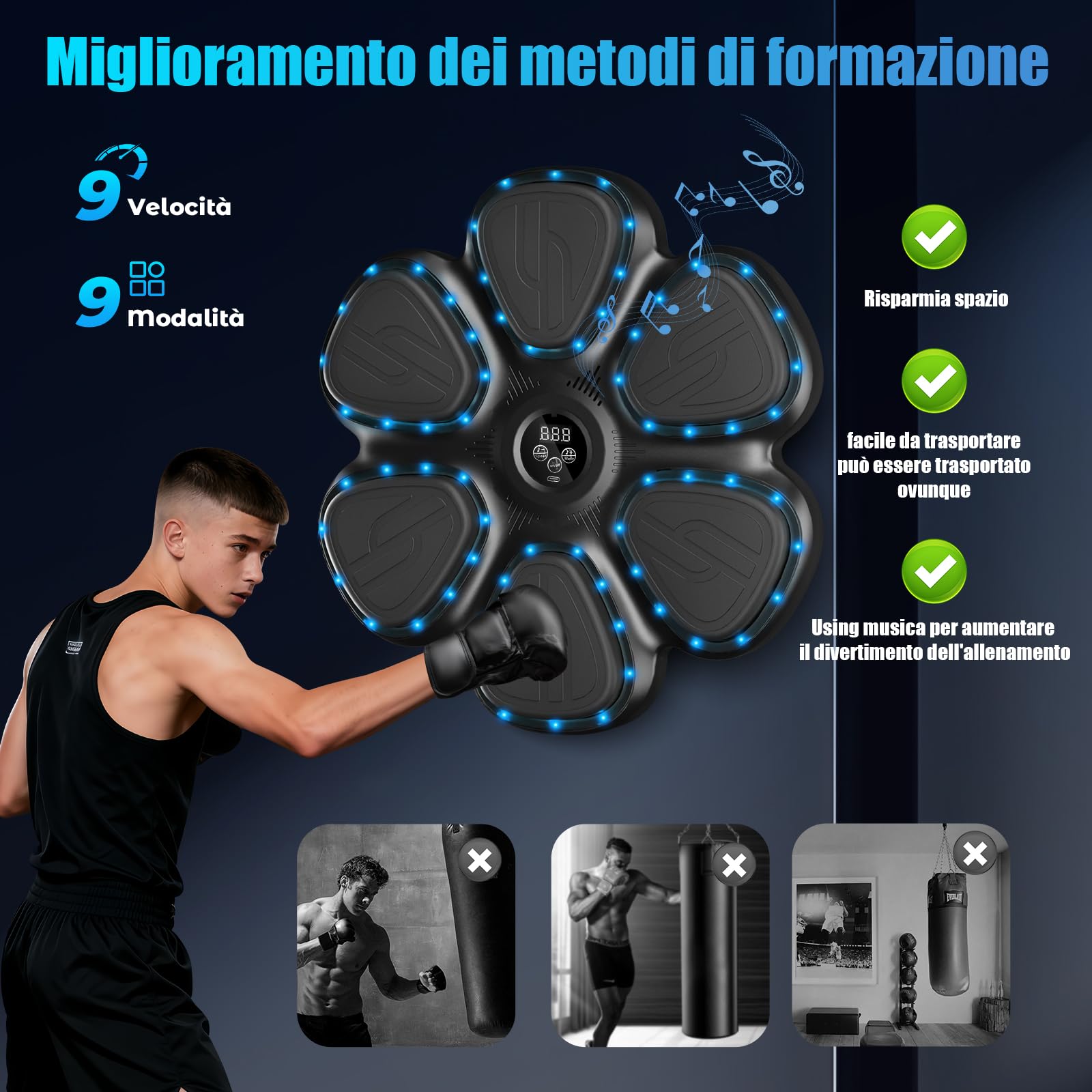 Macchina di Boxe Musicale Intelligente per Adulti/Bambini, Macchina di Boxe Elettronica Bluetooth con Musica, 12 velocità Regolabili e modalità di conteggio