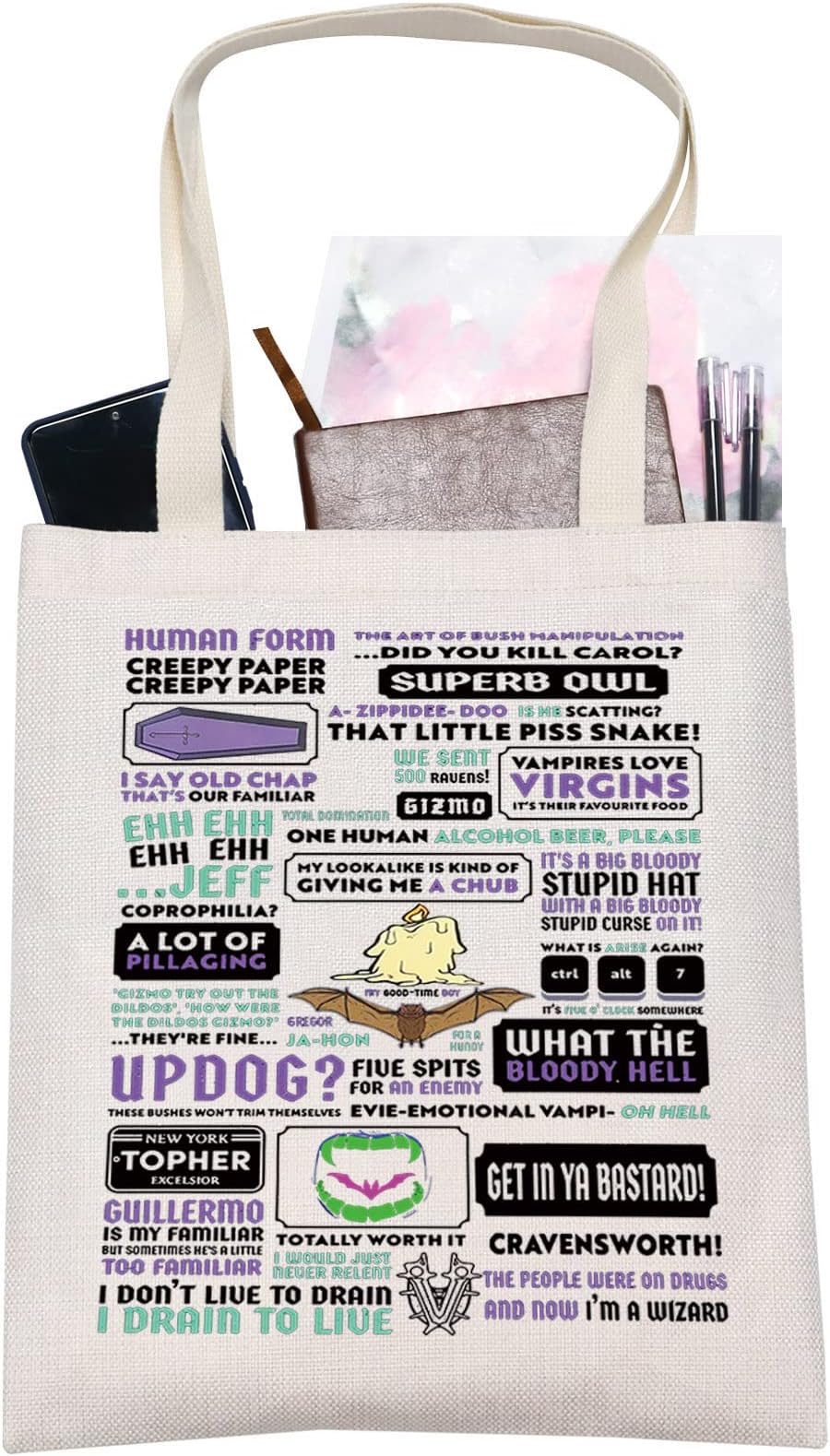 LEVLO WWD Shadows Quote Canvas Tote Bag Fahim Fazli And Emily Fans Gift TV Show Vampire Theme Shoulder Bag For Family Friend, Wwd Tote