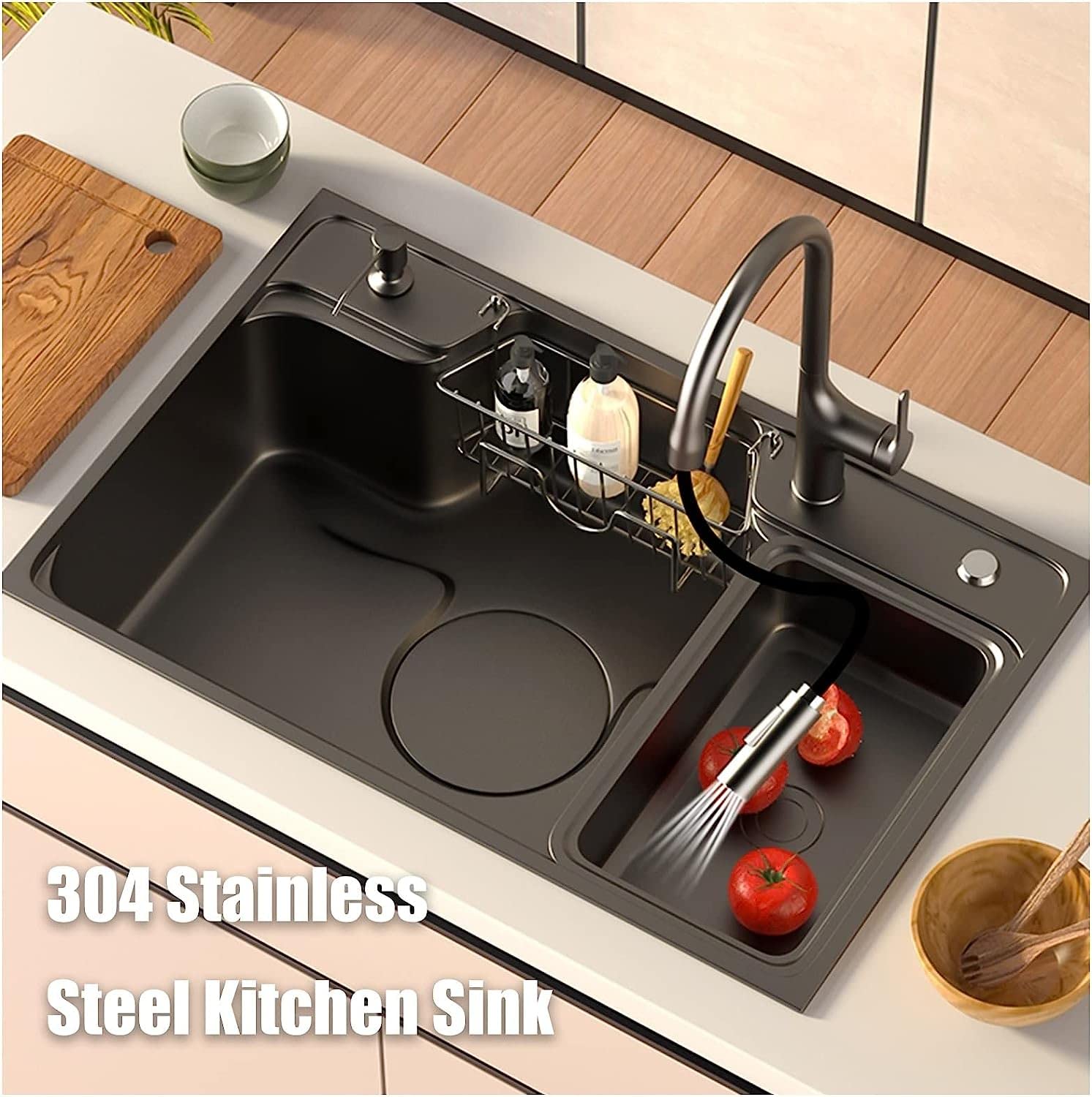 Fregadero de cocina de acero inoxidable con drenaje purificador y kit completo de instalación para espacios de utilidad y balcón