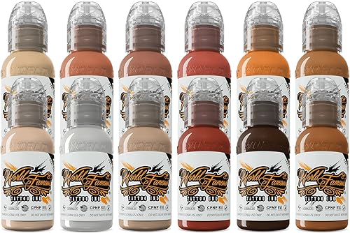 World Famous Tattoo Ink - Kit de tatuaje de color de tono de piel - Tinta de tatuaje profesional en surtido de colores, incluye tinta de tatuaje