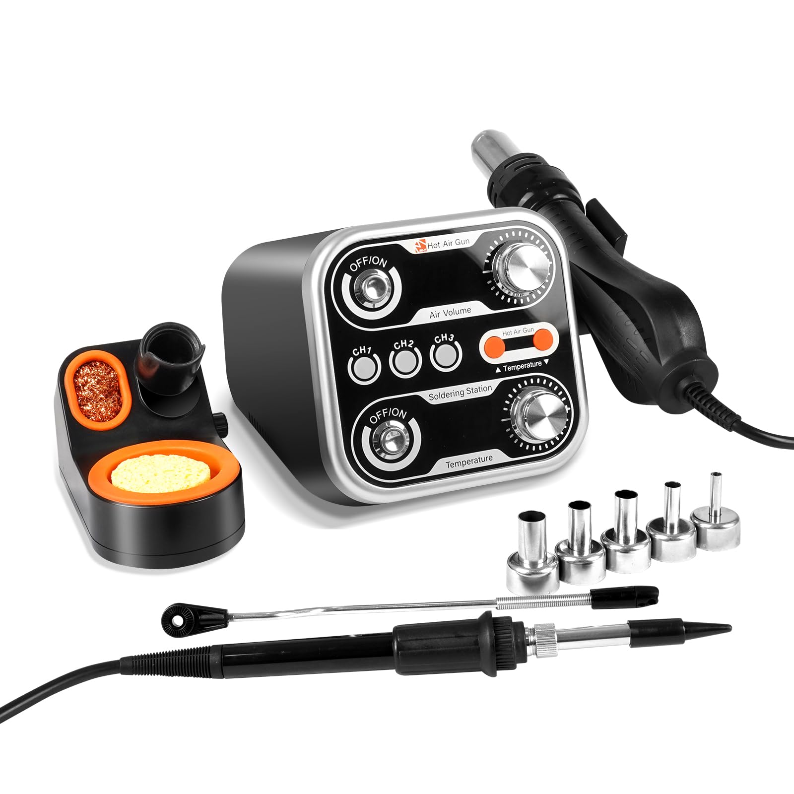 M-T 2 in 1 Hot Air Rework & Soldering Station, 760W High Power, Digital LED Display, 3 Preset Temps, Smart Sleep Mode, °F/°C, Temp Correction, SMD Rework for PCB Repair, Electronics, DIY