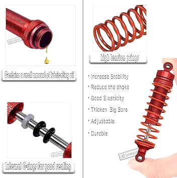 Upgrades Part for 1/10 Granite 4x4 3S Blx & Mega 550,Senton 4x4 3S Blx & Mega 550,Alloy Front Rear Shocks & Steering Set &Suspension Arms & Steering Blocks Caster Blocks C-Hubs Stub,Red