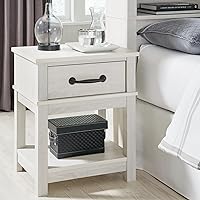 Vista 2 de Signature Design by Ashley Dorrinson Farmhouse - Mesita de noche con 1 cajón, 24.13 pulgadas de alto, blanqueada