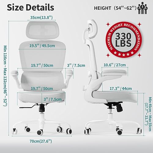 Vista 2 de TRALT Ergonomic Office Chair - Desk Chair with Adjustable Headrest Lumbar Support Computer Chair - Mesh Comfy Chair with Flip-up Armrests - Gaming