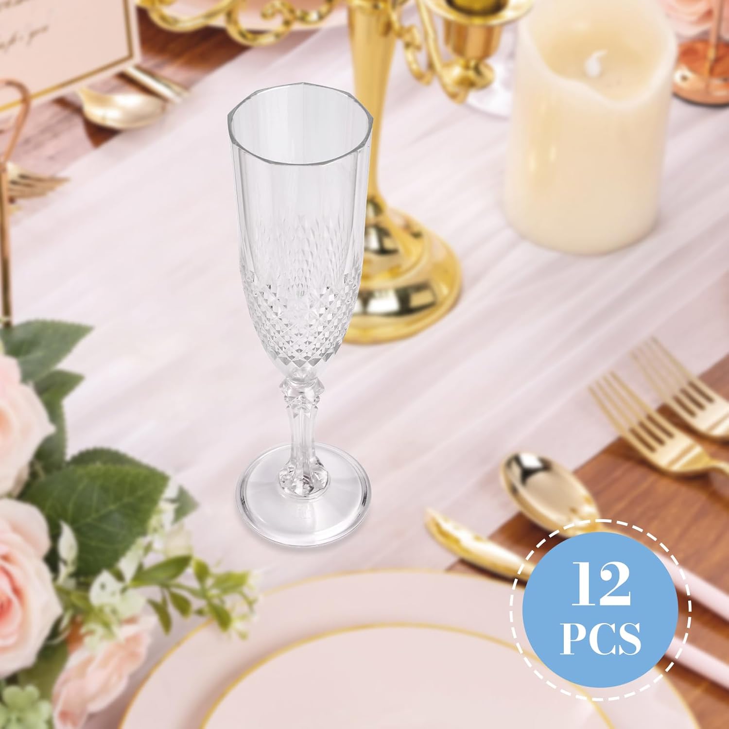 12 Pcs Plastic Champagne Flutes,White Champagne Glasses Bulk, Made of Durable Plastic Material Can be Used for Weddings, Everyday Fun Parties and More! - Image 5