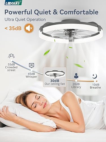 Miniatura 3 de LEDIARY Ventiladores de techo de 20 pulgadas con luces y control remoto, moderno ventilador de techo de perfil bajo, 3 CCT, regulable continuo, luz