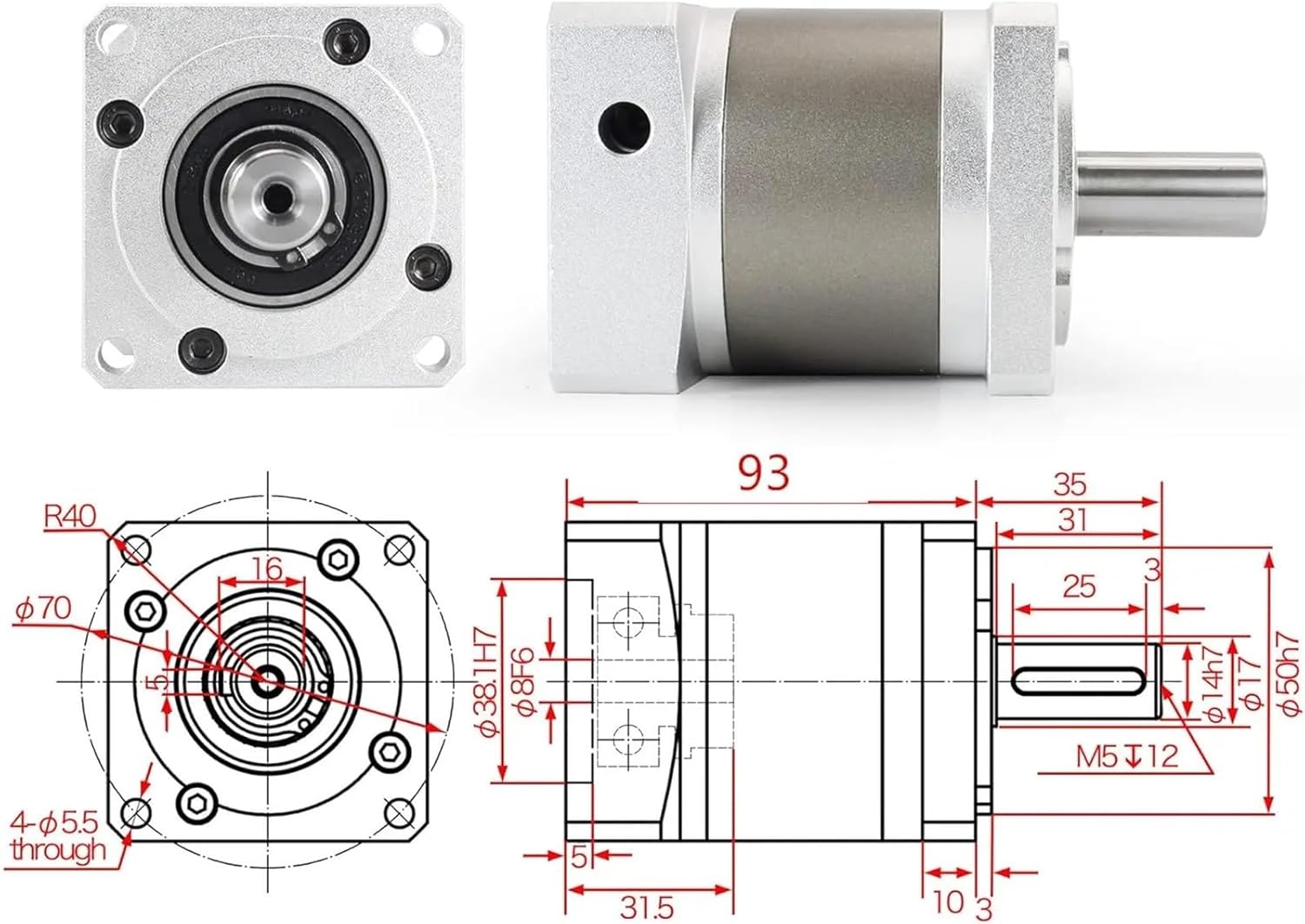 1pcs Computerized Numerical Control Nema23 Stepper Motor Planetary Gearbox Speed Reducer 7 arc-min for 8mm Shaft 57mm Motor Gear Reducer Ratio 20:1 IP65 3000rpm(Ratio 25-1)