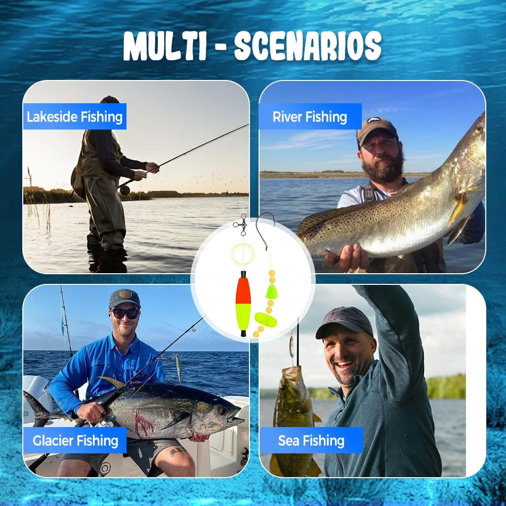 Catfish Fishing Set, 2025 Upgrade Catfish Fishing Rigs Ready Kit, Double Rattle Beads and Double Hook Rig, Catfishs Float Rigs Catfishing Tackle Fishing Bait Rigs