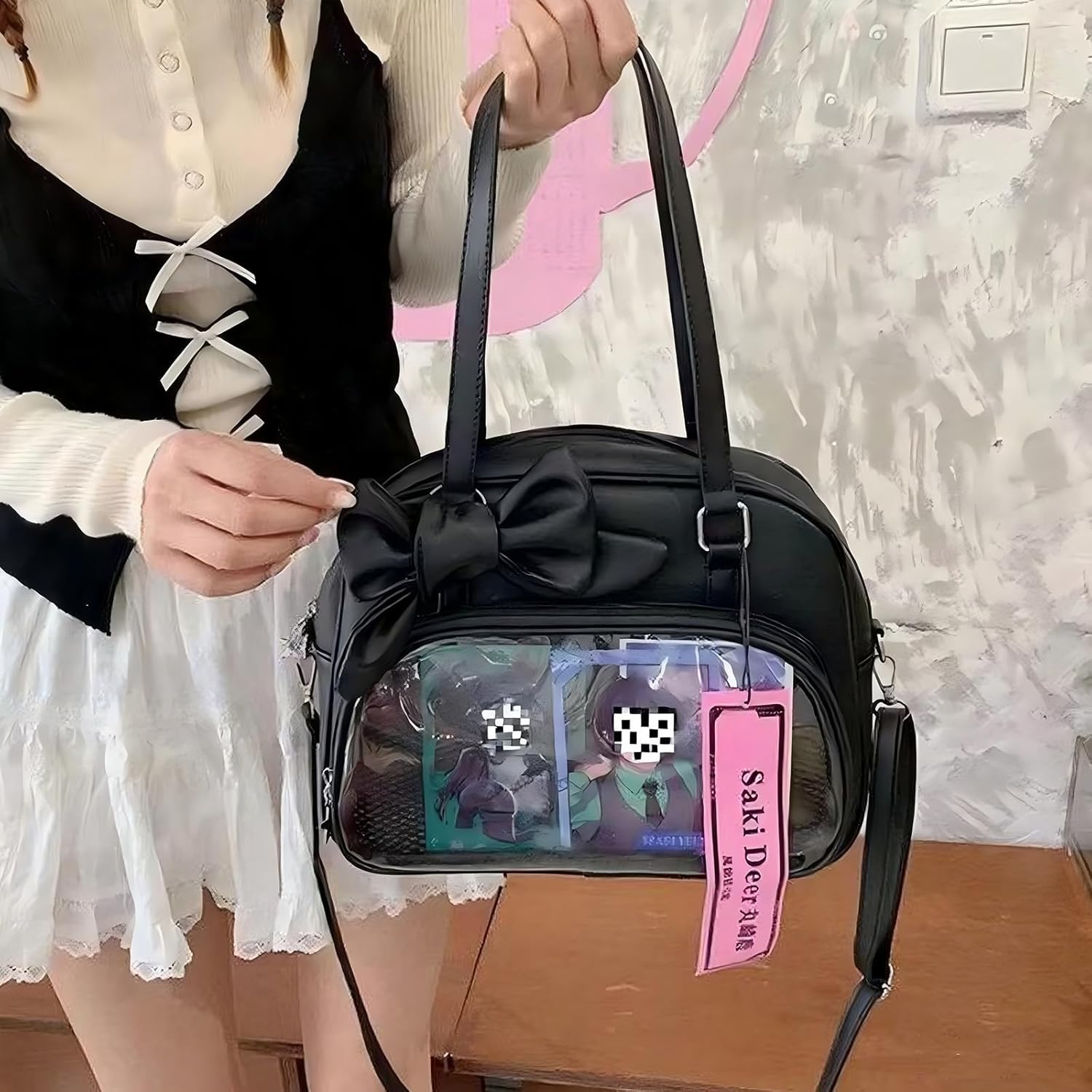 Ita Bag with Bow Pin Display Handbag Cute Kawaii Crossbody Bag PU Top Handle Purse Lolita Bag for Anime Cosplay