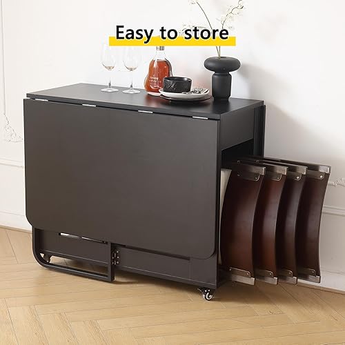 Miniatura 4 de Paquete de 2 sillas plegables con cojín, sillas de comedor plegables con marco de acero resistente, sillas acolchadas de cuero impermeable para