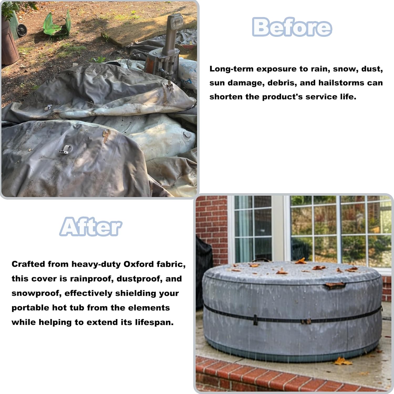 XCZ Hot tub Cover, Full Cover, Suitable for 71in Inflatable hot tub or Equivalent Size spa, Round, Gray (Cover only)