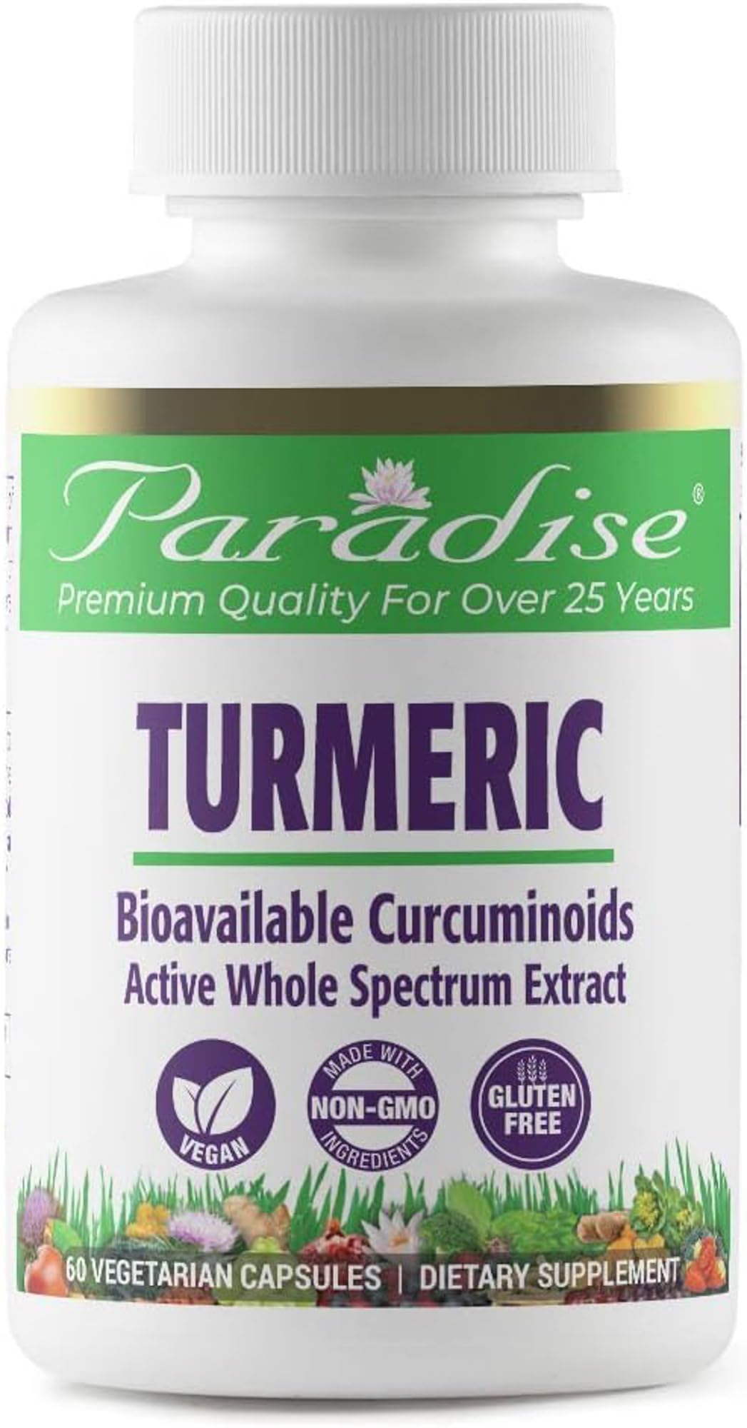 Paradise Organic Turmeric Rhizome Extract, Active Whole Spectrum Extract, Super Potent, Ultra Pure, Vegan, Non-GMO, Gluten Free, 60 Vegetarian Capsules