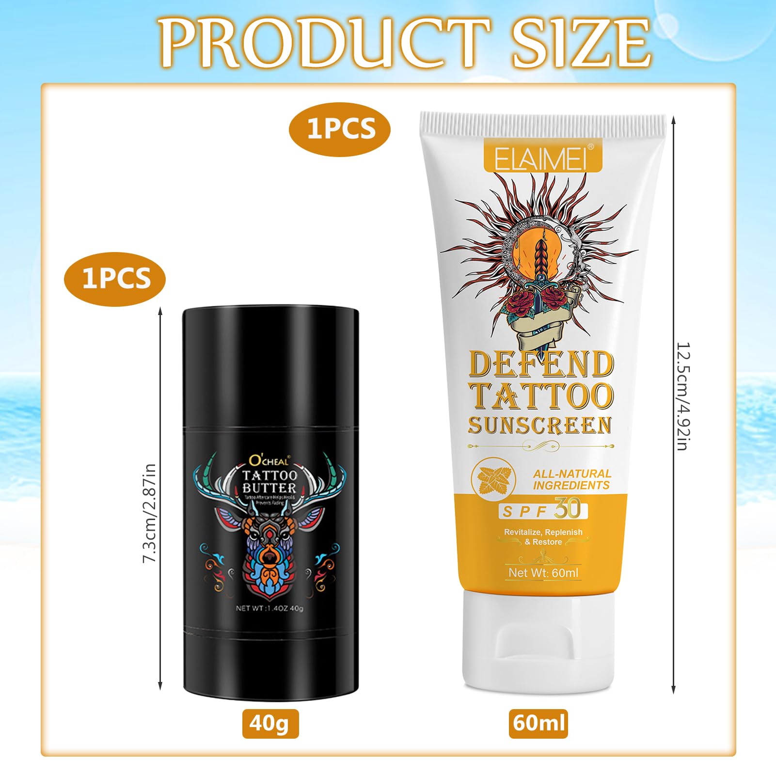 Crema Solar para Tatuajes con Protección UVA/UVB, Mantequilla para Tatuajes