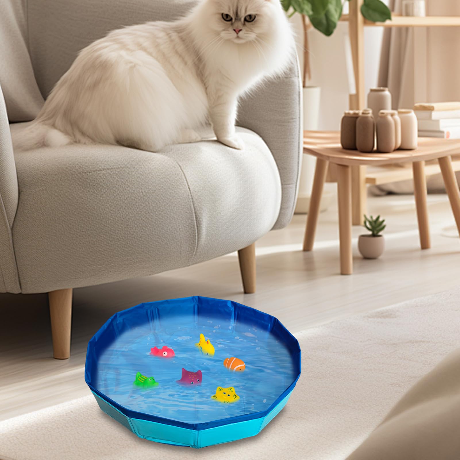 Piscine pour chat - 50 x 10 cm - Pliable - Avec 6 jouets - Mini piscine pour chat et chien - Jouet d'eau - Mini piscine pour l'été (B)