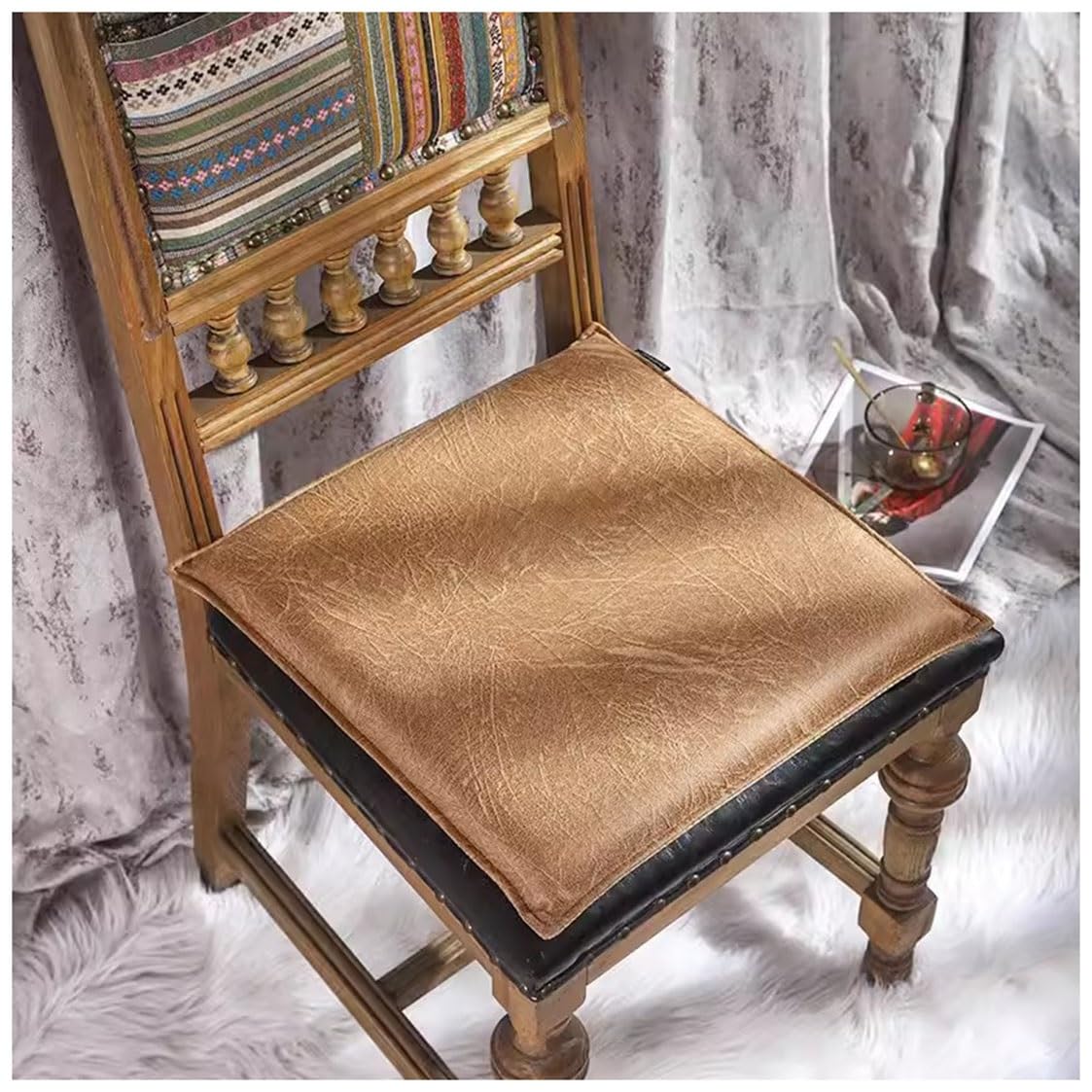 EORNOW Square PU Leather Seat Cushion, 1/2/4 Packs Waterproof Chair Cushion, Floor Cushion Memory Foam Anti-slip Chair Pad, Bar/window/Dining Chairs Seat Pad (Color : H, Size : 45 * 45cm(2 Packs))