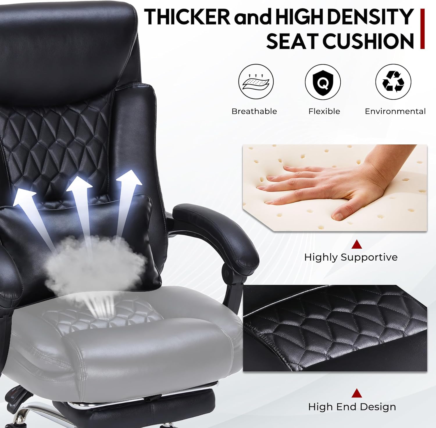 400lbs Reclining Executive Office Chair with Foot Rest, Big and Tall Ergonomic Office Chair, Home Office Desk Chairs for Heavy People (Black) - Image 6