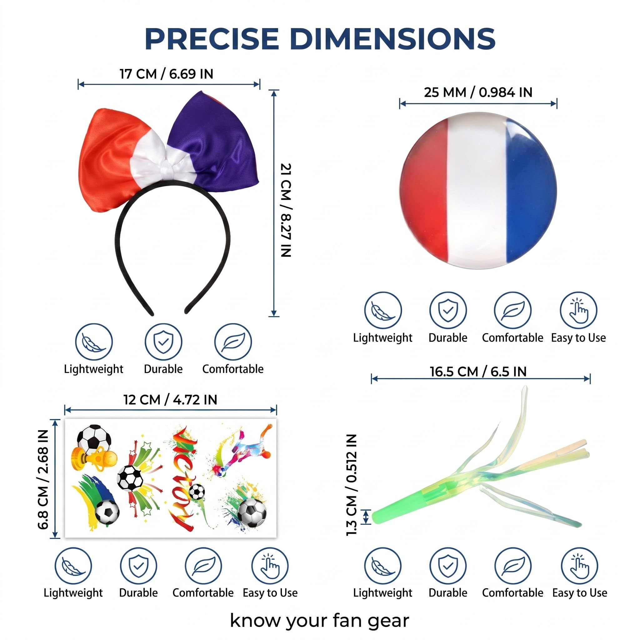 Kit Supporter France Fanartikel - Accessoires de Fête pour la WM 2026 - Drapeaux et Guirlandes Bleu Blanc Rouge pour Public Viewing