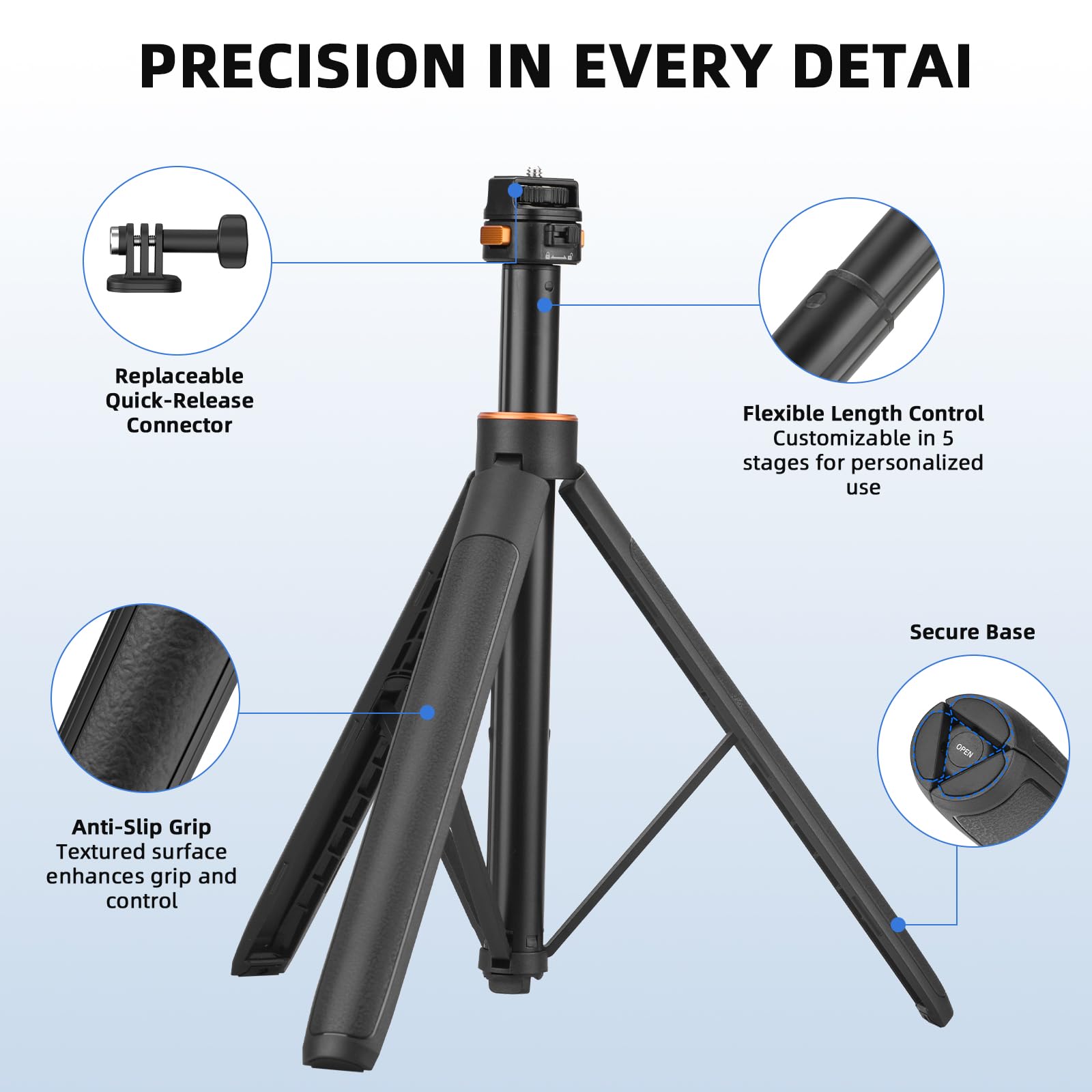 163 cm Pocket 3 Selfie Stick Treppiede per action camere, supporto allungabile con cambio rapido 1/4" vite per vlog, per DJI Osmo Action 5 Pro 4 3, Insta360 X4 e AKASO DSLR accessori