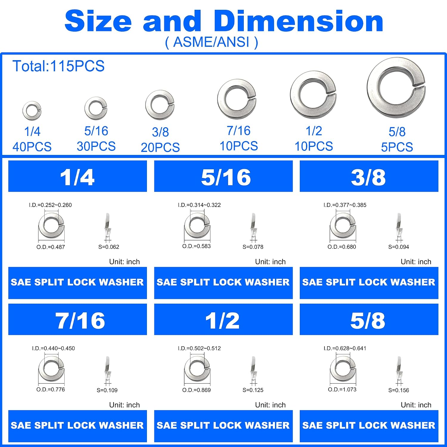 304 Stainless Steel SAE Split Spring Lock Washers Gasket