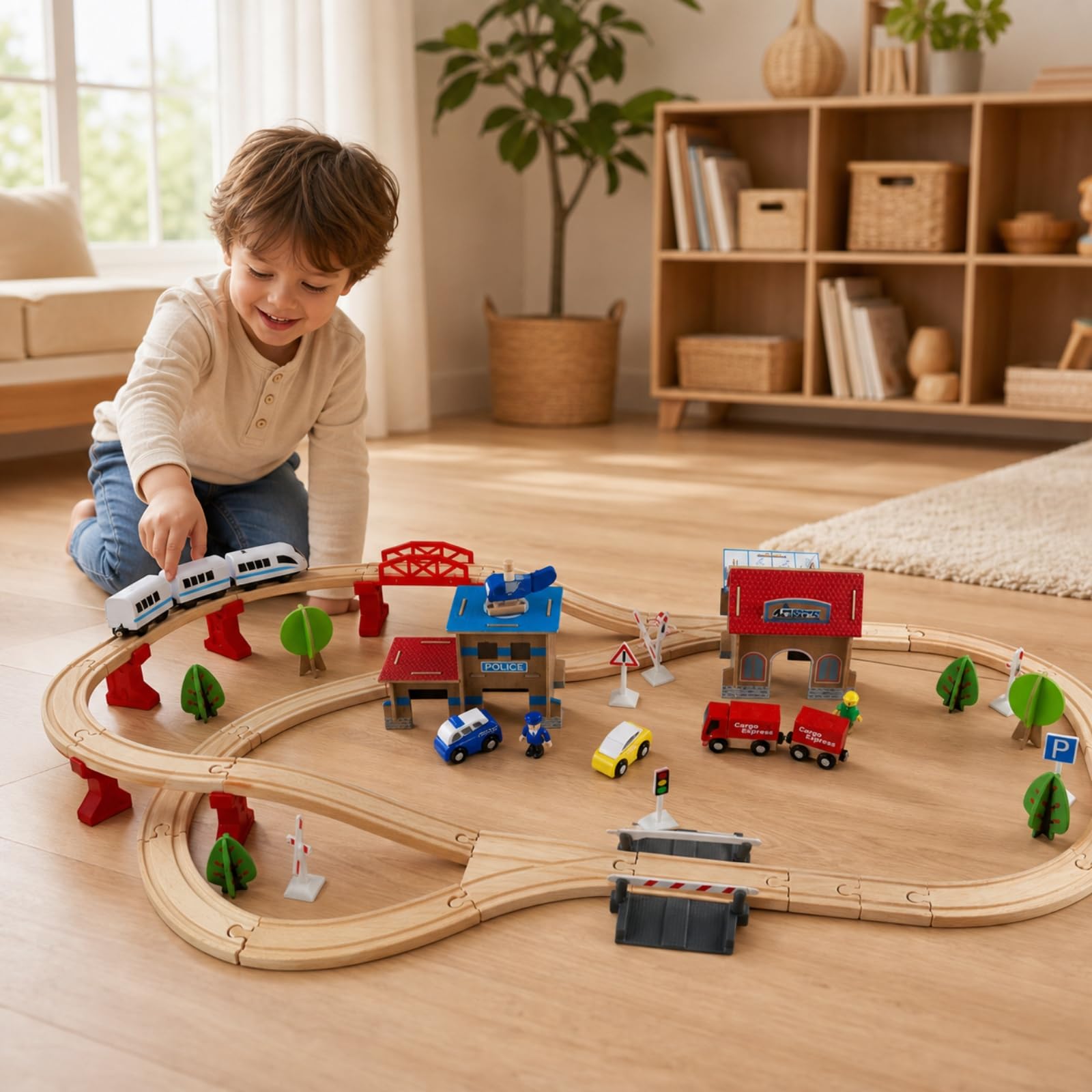 Juego Tren Múltiple Portátil, Vías Tren con Caja, Didáctico, para Aula, bitación
