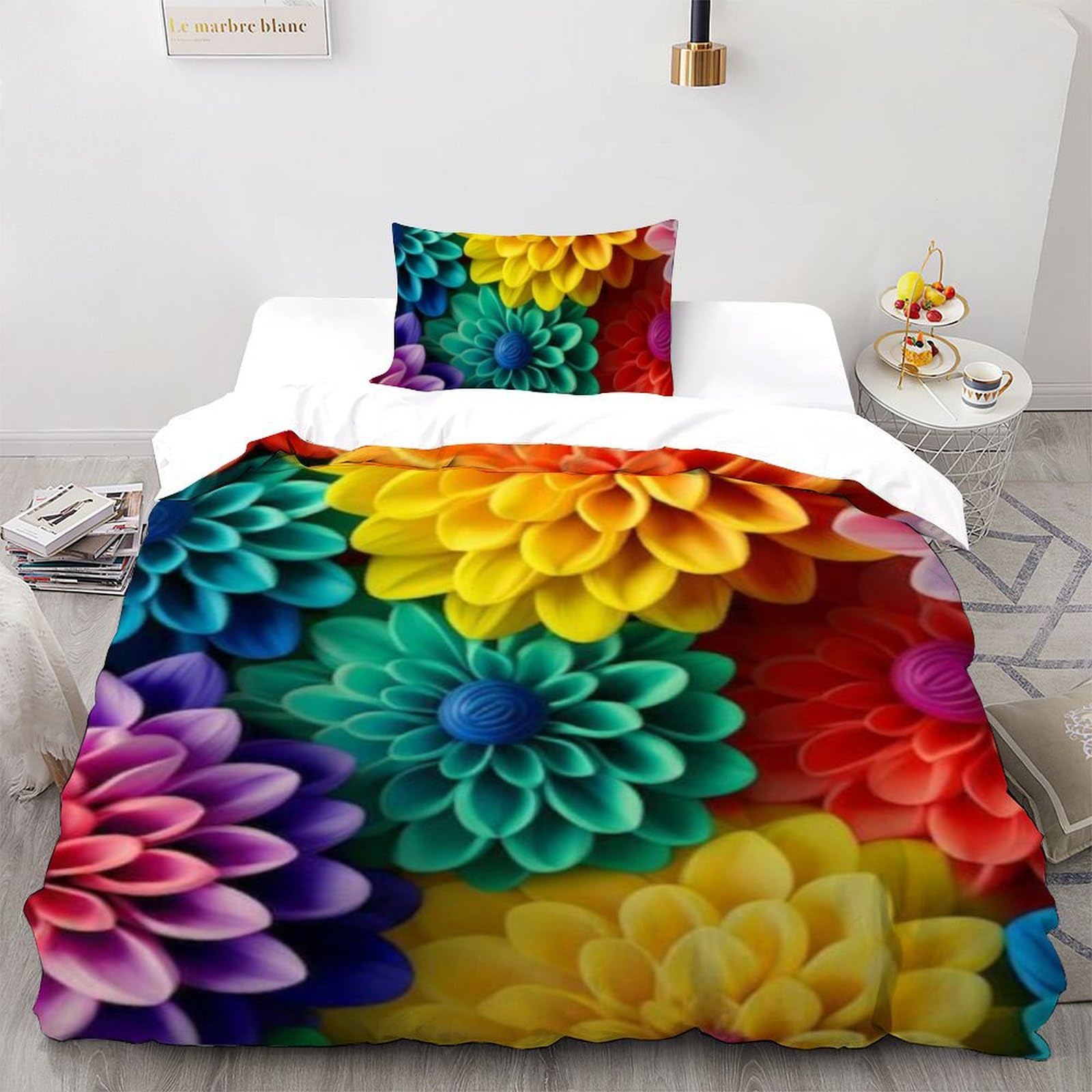 Housse de couette fleurs 3D 135x200 en microfibre douce pour la chambre de votre garçon