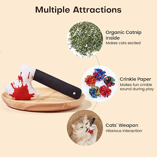 Miniatura 2 de Potaroma 4 juguetes para gatos, terror de Halloween, cuchillo en forma de gatito, hierba gatera, juguetes de sonido arrugado, ejercicio interior