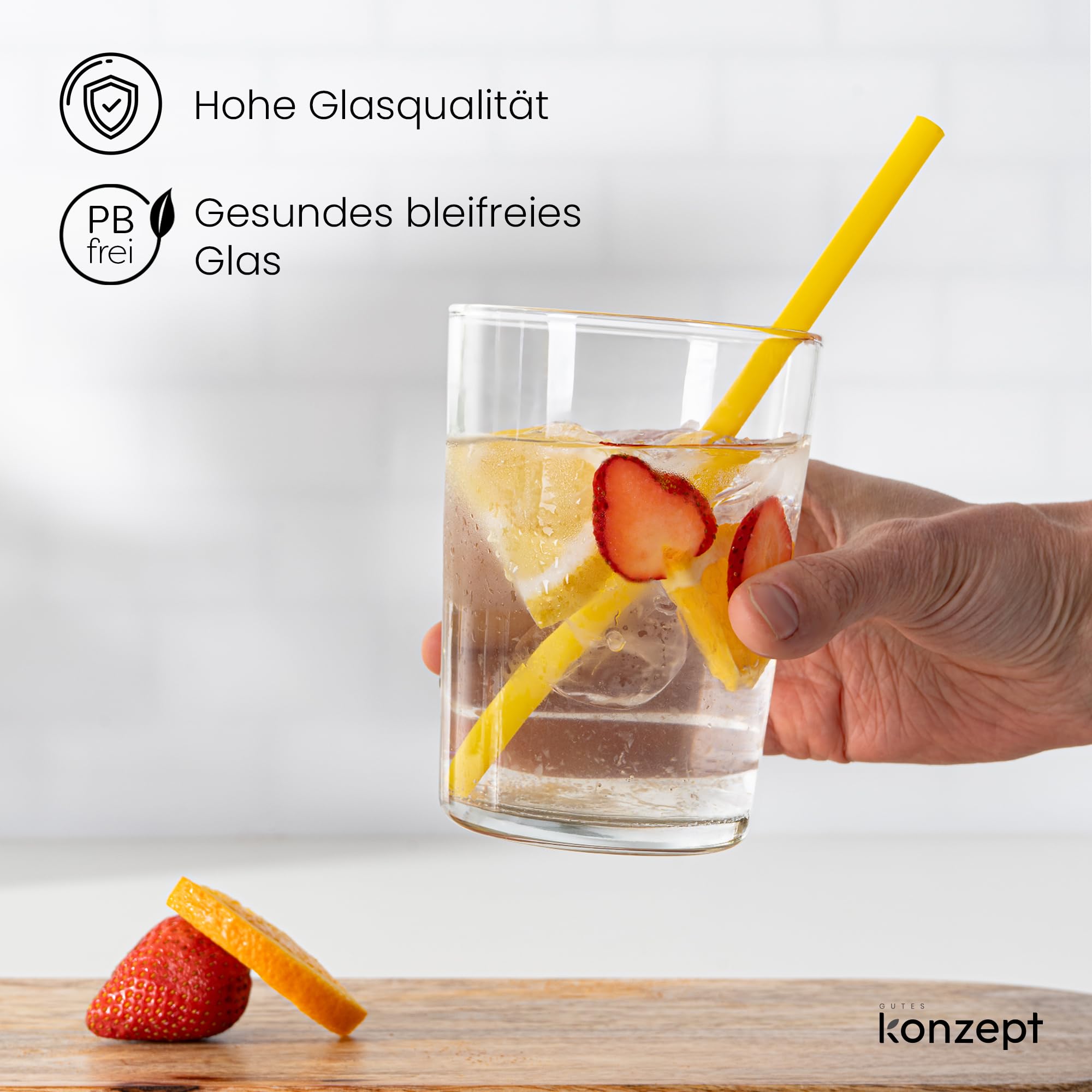 KONZEPT Juego de 12 vasos apilables grandes de 500 ml, fabricados en la UE, aptos para lavavajillas, sin plomo, ideales para agua, zumos y bebidas heladas