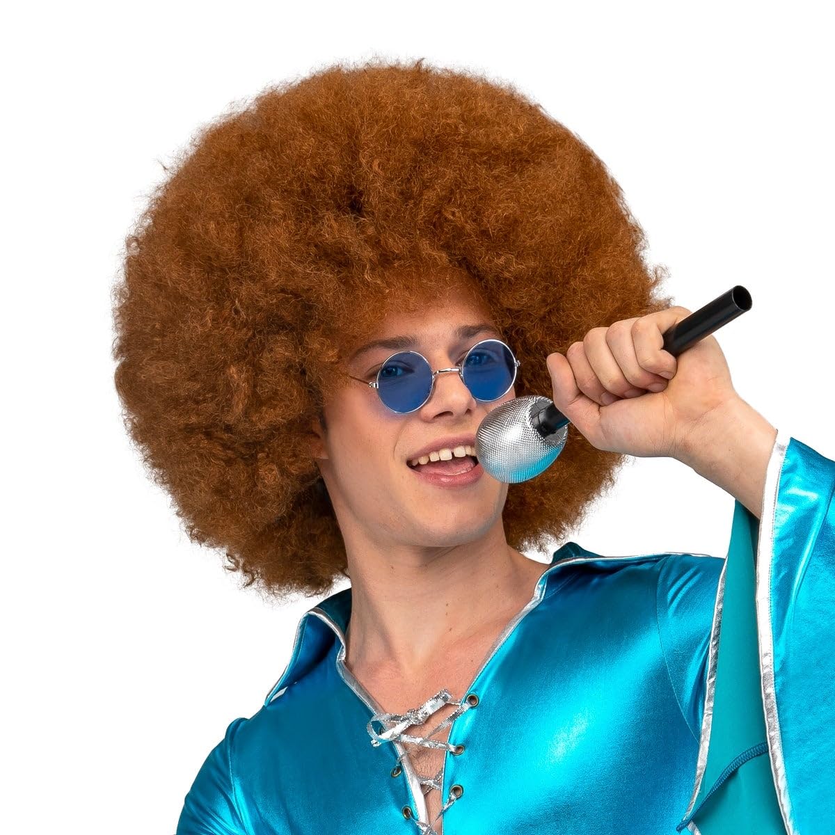 My Other Me - Disfraz Disco Hombre. Incluye mono azul brillante con mangas y pantalones acampanados decorados con volantes y ribetes y detalles en plateado. Brilla con estilo.