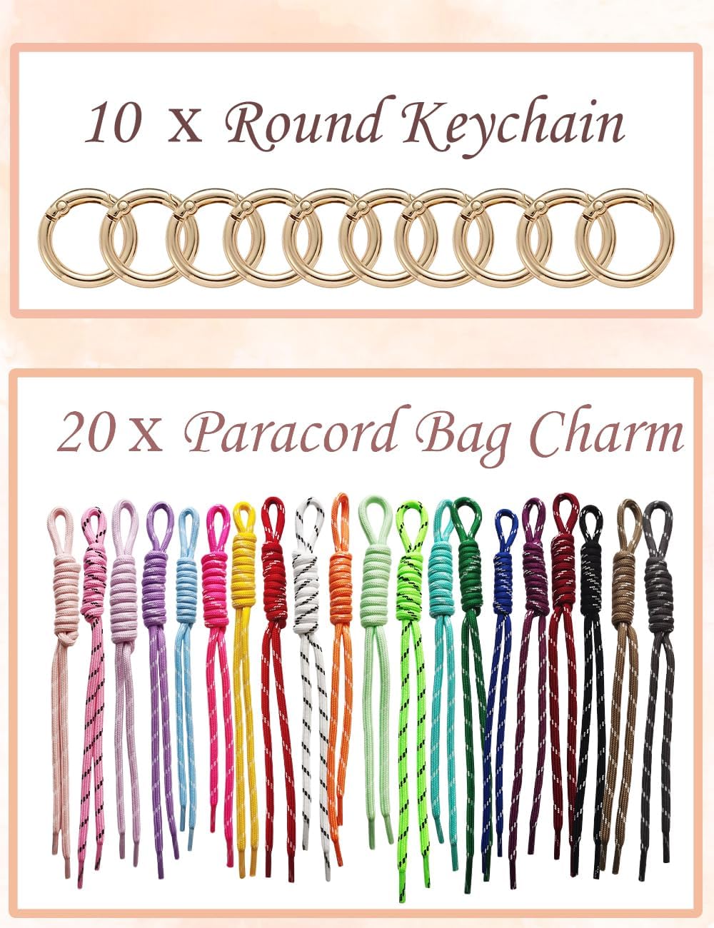 13/20/30 Pack Paracord Keychain Rope Bag Charms Colorful Braided Charms for Key Chain Purse Backpack Handbag - Image 3